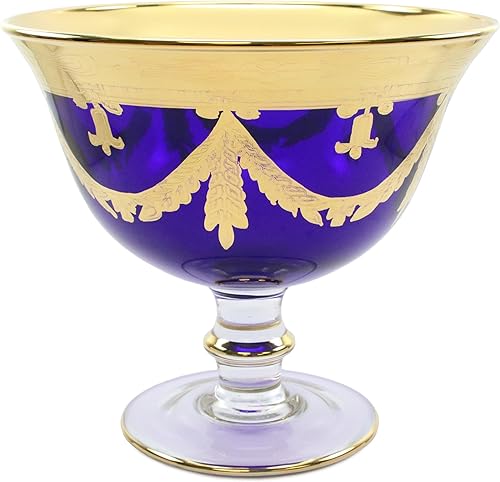 Italian Collection Crystal Campana - Cuenco para centro de mesa, borde dorado, diseño vintage de lujo