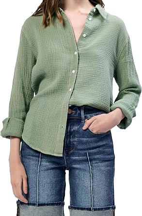 DEAR JOHN Gaia Poplin Classic Collared Button-up Long Sleeve Womens Shirt