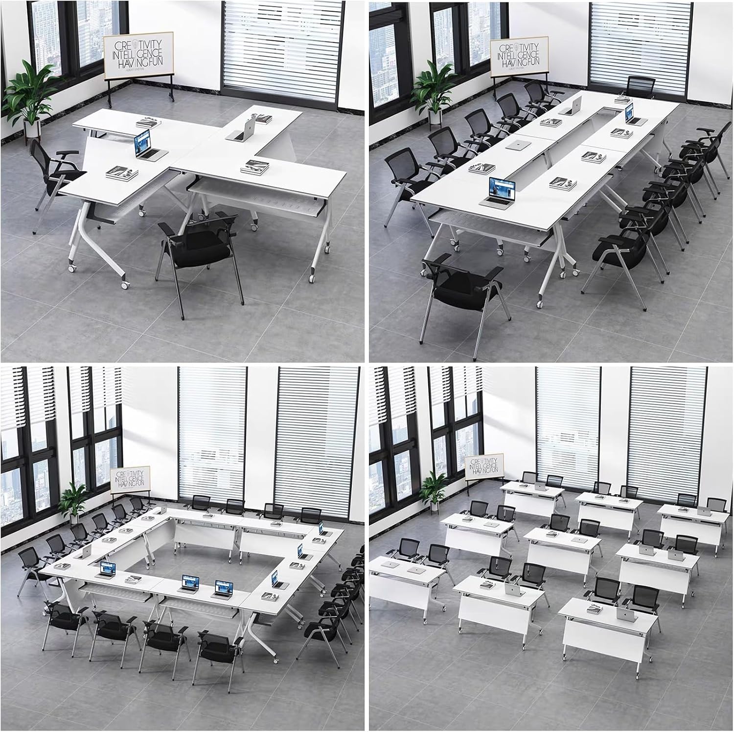 Folding Conference Table, Foldable Meeting, Conference Room Table, Mobile Flip-Up Training Table with Lockable Casters, Storage Spaces and Baffles, for Conference Rooms(160 x 60 x75 cm)