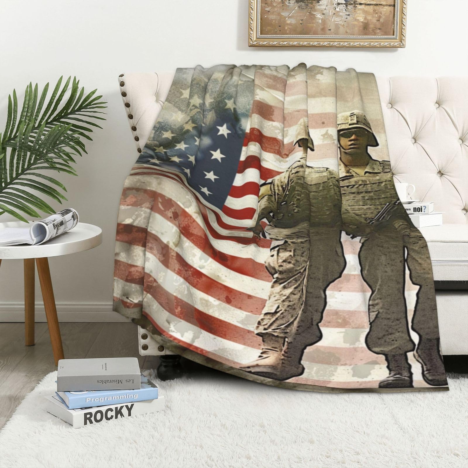 Couverture militaire américaine plaid flanelle 320g cadeau patriotique Memorial Day