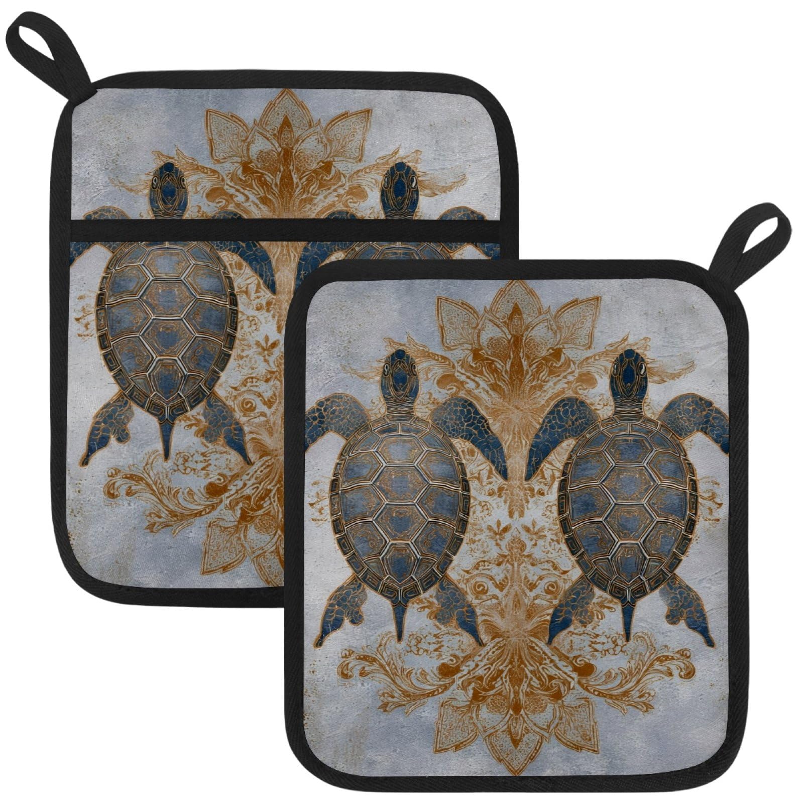 VAPOKF Turtle Kitchen Hot Pot Holder, Pot Holders Heat Resistant Pot Holder with Pocket Heat Resistant Trivets for Hot Pans Cotton Pot Mitts for Kitchen Cooking Baking
