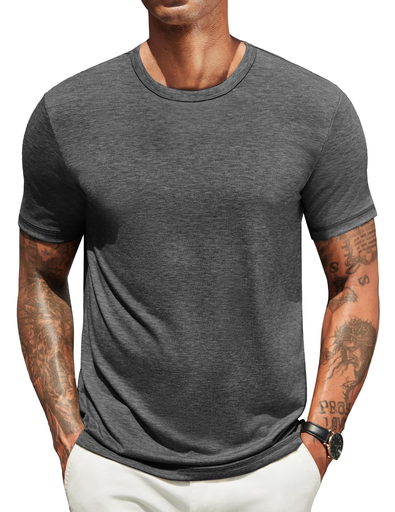 COOFANDY T Shirt Herren Kurzarm Sommer Tshirt Rundhals T-Shirt Unterhemd Einfarbig Basic Tshirt für Männer