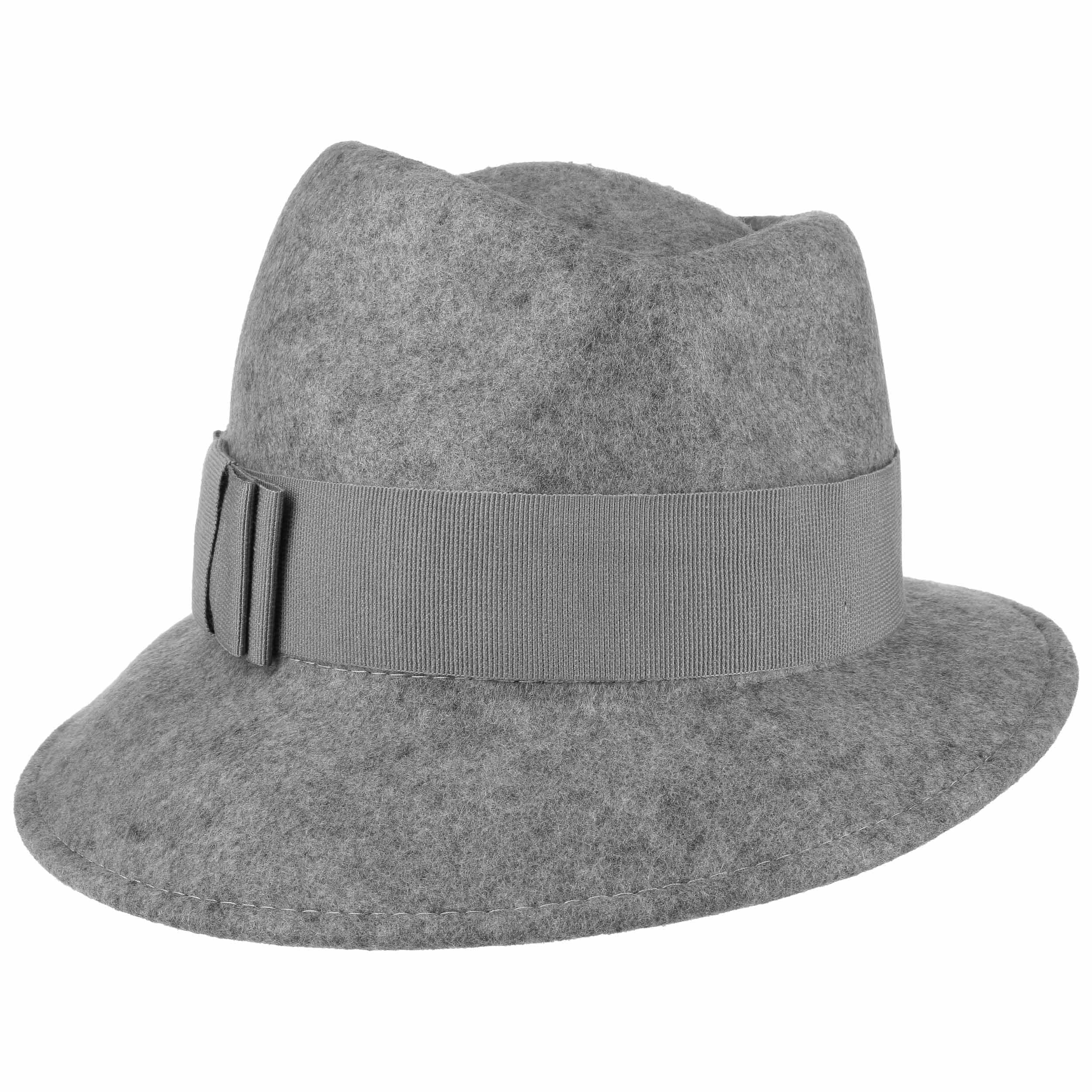 LIERYS Asym Melange Damenhut Made in Italy Wollfilz Unifarbener Filzhut mit Ripsband und Schleife Fedora Outdoorhut Damen Herbst Winter