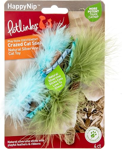 Petlinks HappyNip - Palitos para gatos enloquecidos naturales (4 unidades, juguetes para gatos, azulverde, 4 unidades)
