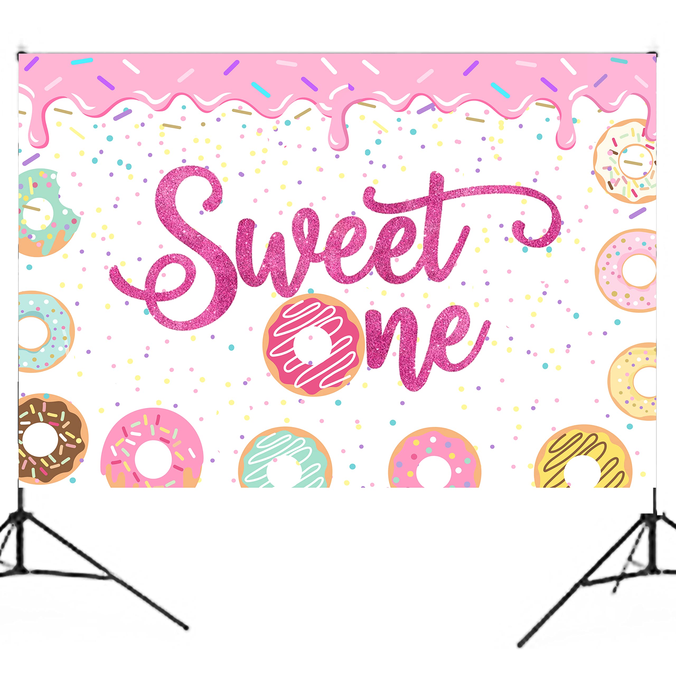 Sweet One Birthday Decorations - Donut Party Backdrop & Banner for 1st Birthday