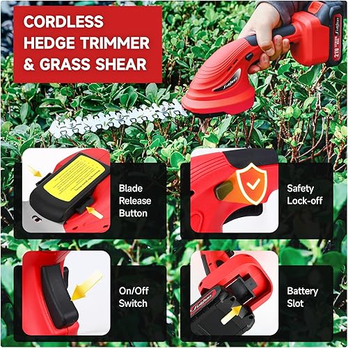 Miniatura 5 de Cortasetos inalámbrica, 21 V x 2 baterías, tijeras de césped eléctricas, cortadora de césped portátil para jardín