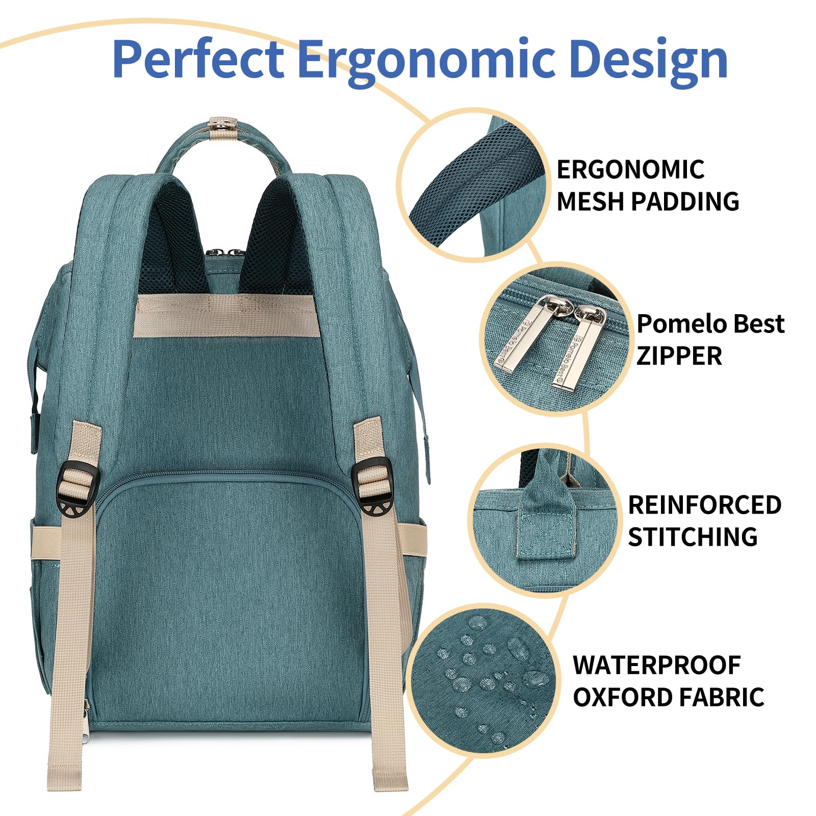 Pomelo Best Zaino Fasciatoio per Bambini, Elegante, con Fasciatoio Multifunzionale, Impermeabile, Grande Capacità, per Viaggi, Colore Blu Foschia, Nuova versione