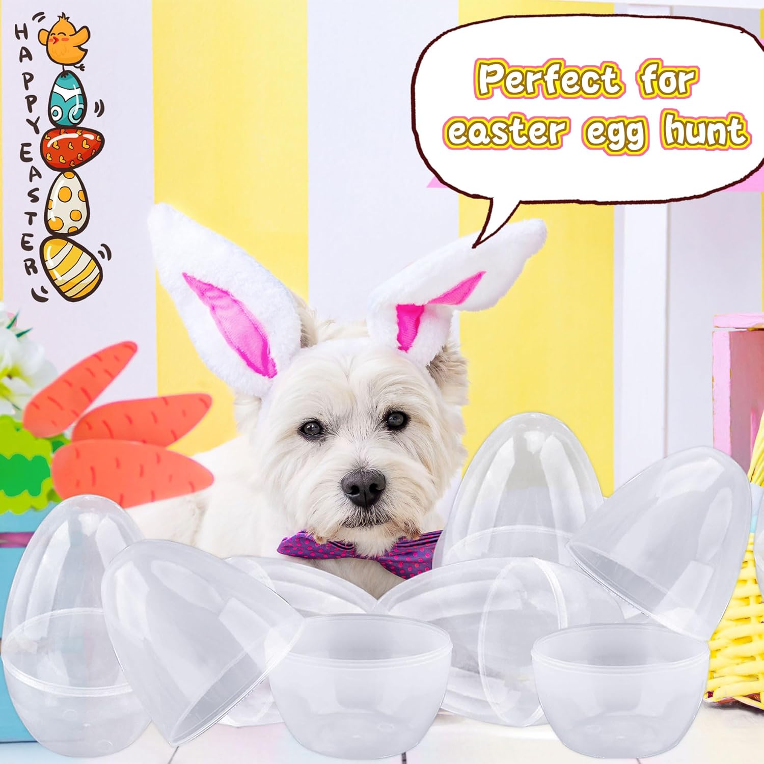 12 Pack 8 Inch Plastic Jumbo Easter Eggs Large White Transparent Eggs Fillable for Hunt Easter Theme Party Decor