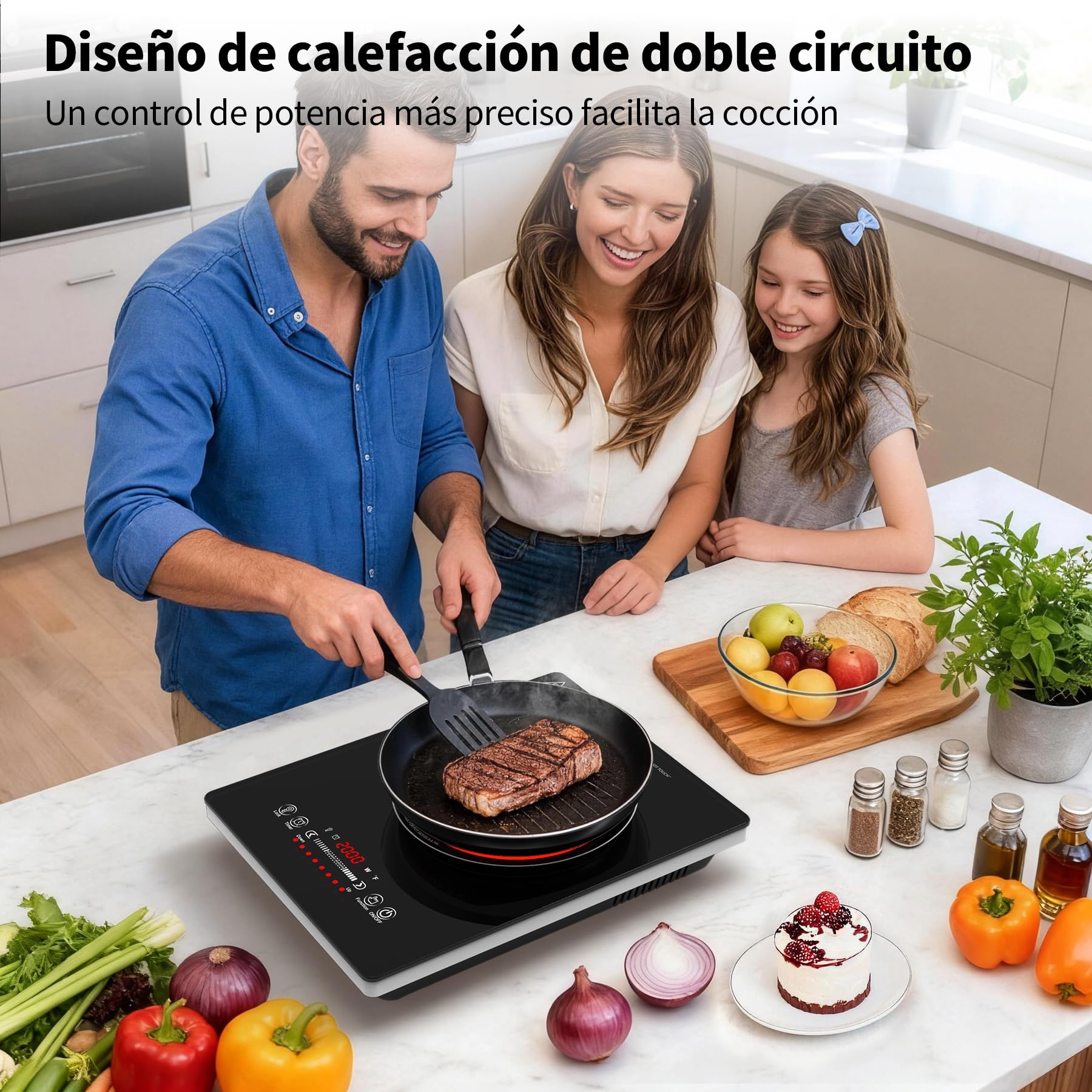 VBGK vitro portatil 1 fuego，220V 2000W placa vitroceramica con control táctil LED, 10 niveles de potencia, temporizador de 4 horas, bloqueo de seguridad y protección contra sobrecalentamiento.