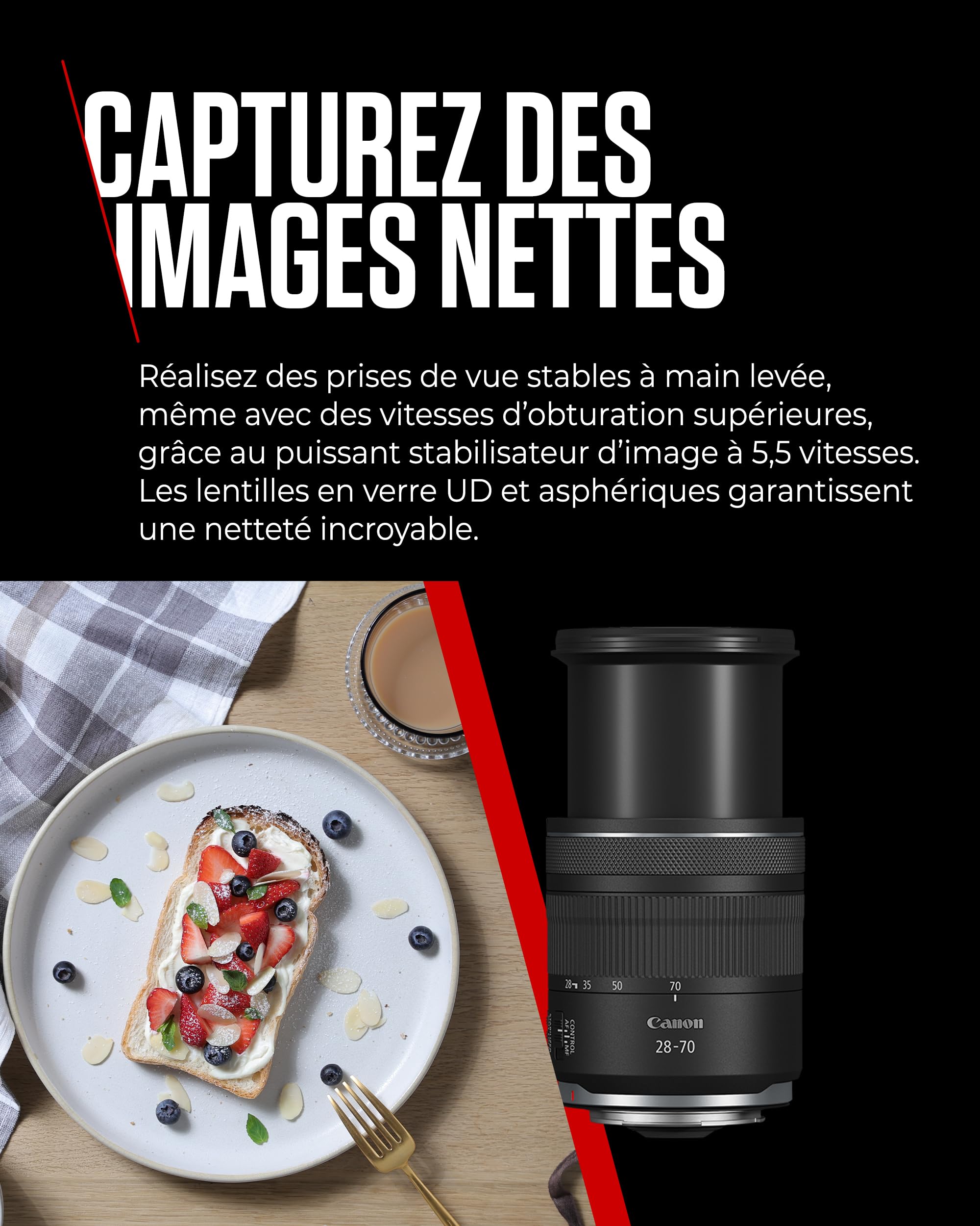 Objectif Zoom Standard Canon RF 28-70mm F2.8 is STM pour appareils Photo du système EOS R avec stabilisateur d'image à 5,5 Vitesses, tropicalisé, Conception compacte et légère