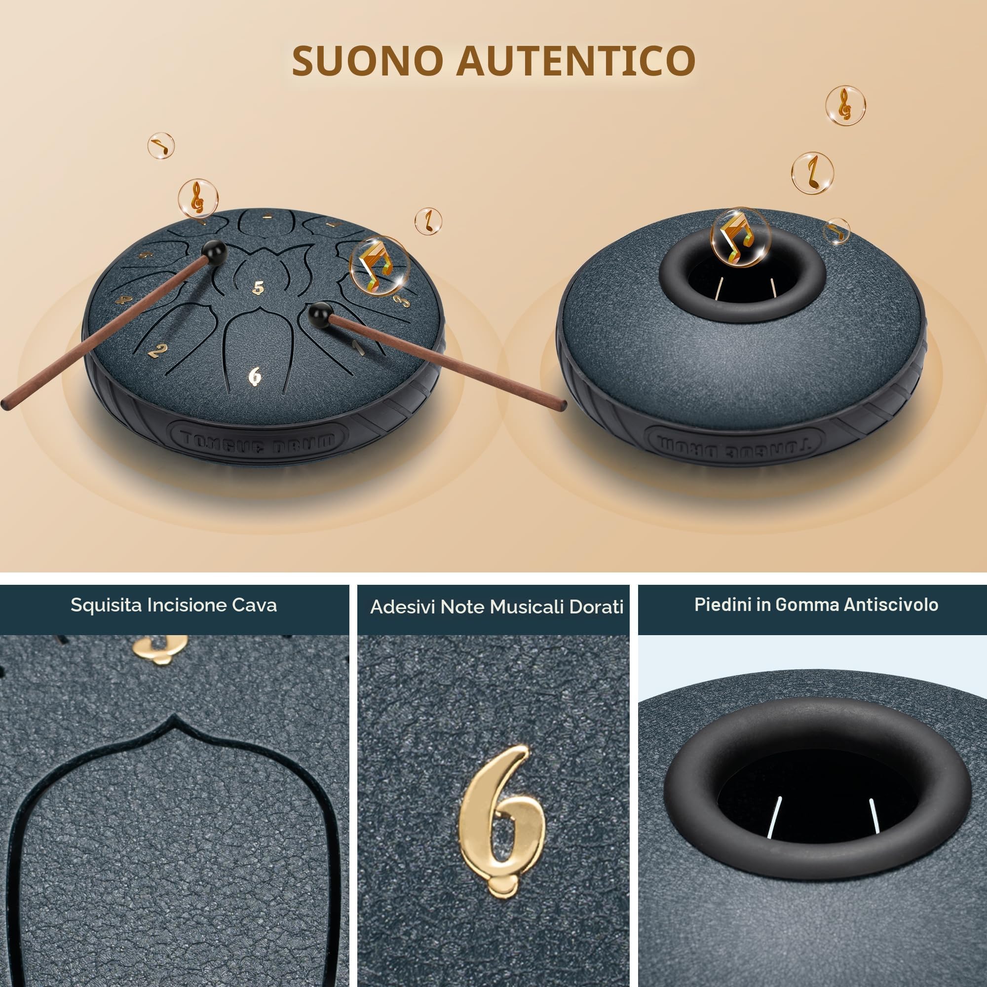 CAHAYA Tamburo a Lingua d'Acciaio 6 Pollici: Steel Tongue Drum a 11 Note Handpan Steel Pan con Bacchette e Borsa per Trasporto Strumento a Percussione per Meditazione Yoga Zen Regali CY00373-1