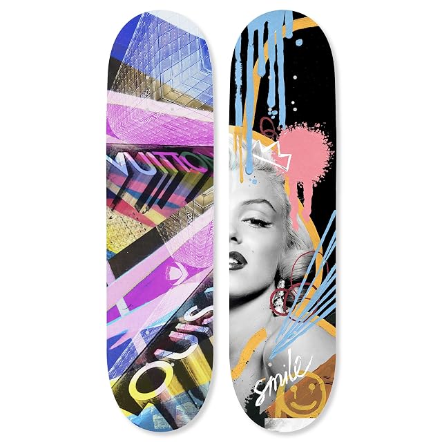 Urban Graffiti Acrylic Wall Art Die-Cut Easy-to-Hang 2 Panel 8 x 32 Iconic Jungle Skateboard Set
