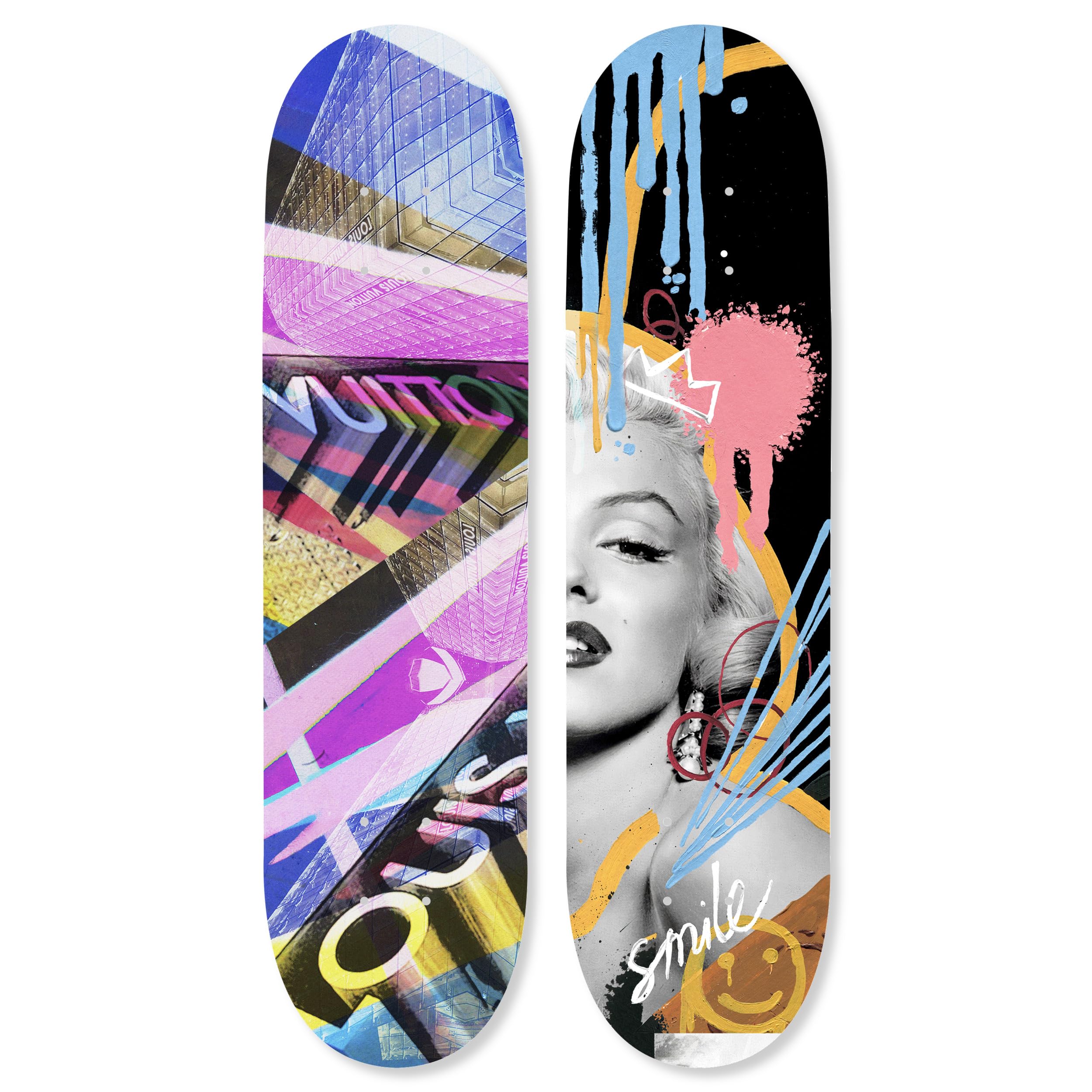 Urban Graffiti Acrylic Wall Art Die-Cut Easy-to-Hang 2 Panel 8 x 32 Iconic Jungle Skateboard Set