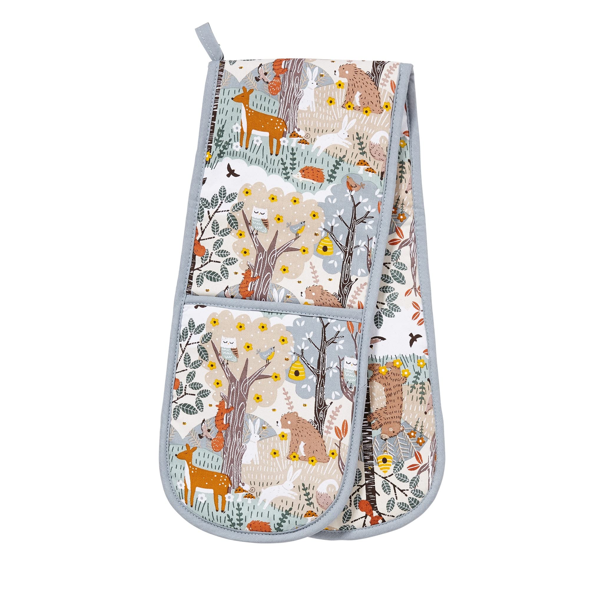 Ulster Weavers Grey Wildwood Cotton Double Oven Gloves - With Cute Animal Woodland Design - 100% Cotton, Double Oven Mitts - Cooking Gifts For Bakers & Chefs - Homeware & Kitchenware Range