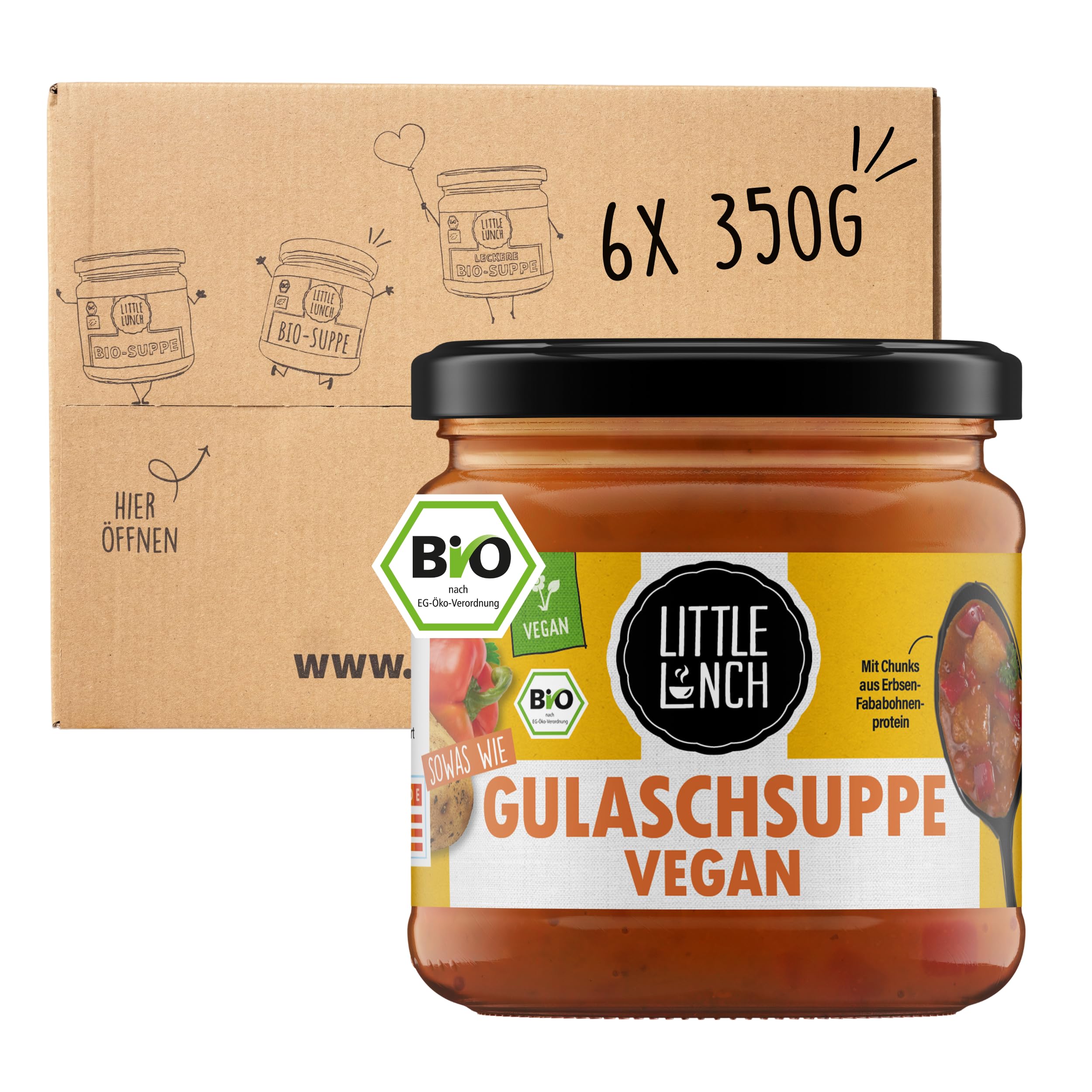 Little Lunch Bio Gulaschsuppe Vegan | Fleischalternative | Veganuary | Ohne zugesetzten Zucker | Keine künstlichen Zusätze | 6 x 350g