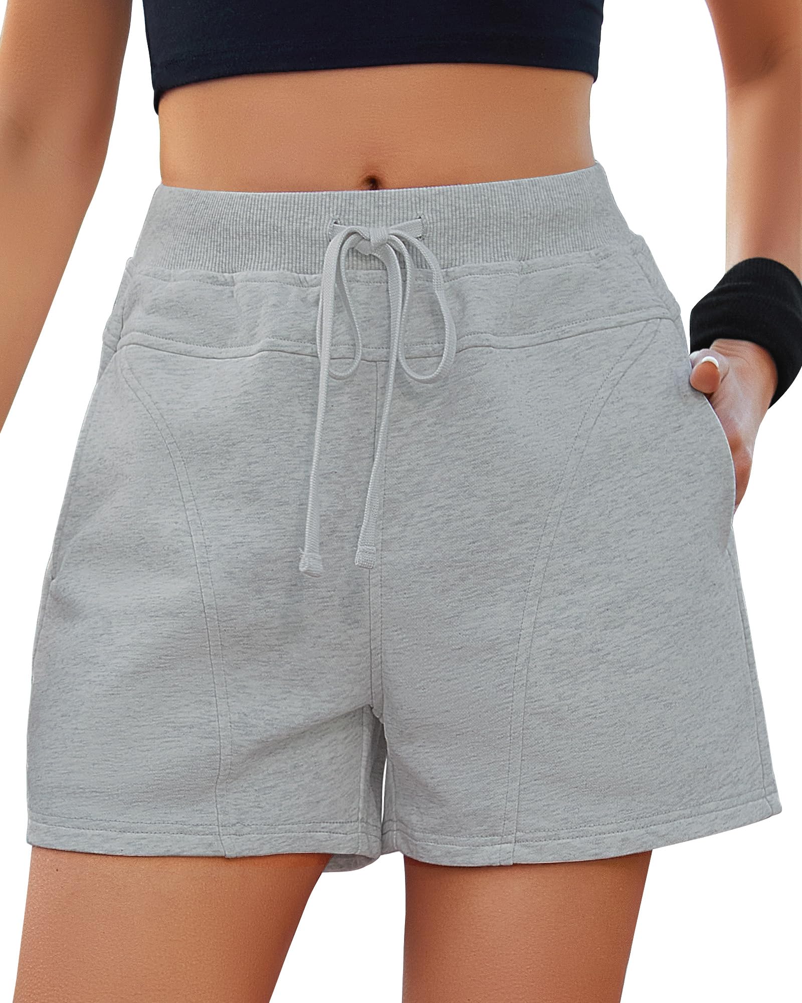 GRAPENT Sweat Shorts for Women High Waisted Pull On Elastic Waist Athletic Gym Casual Summer Comfy Lounge Cotton Shorts