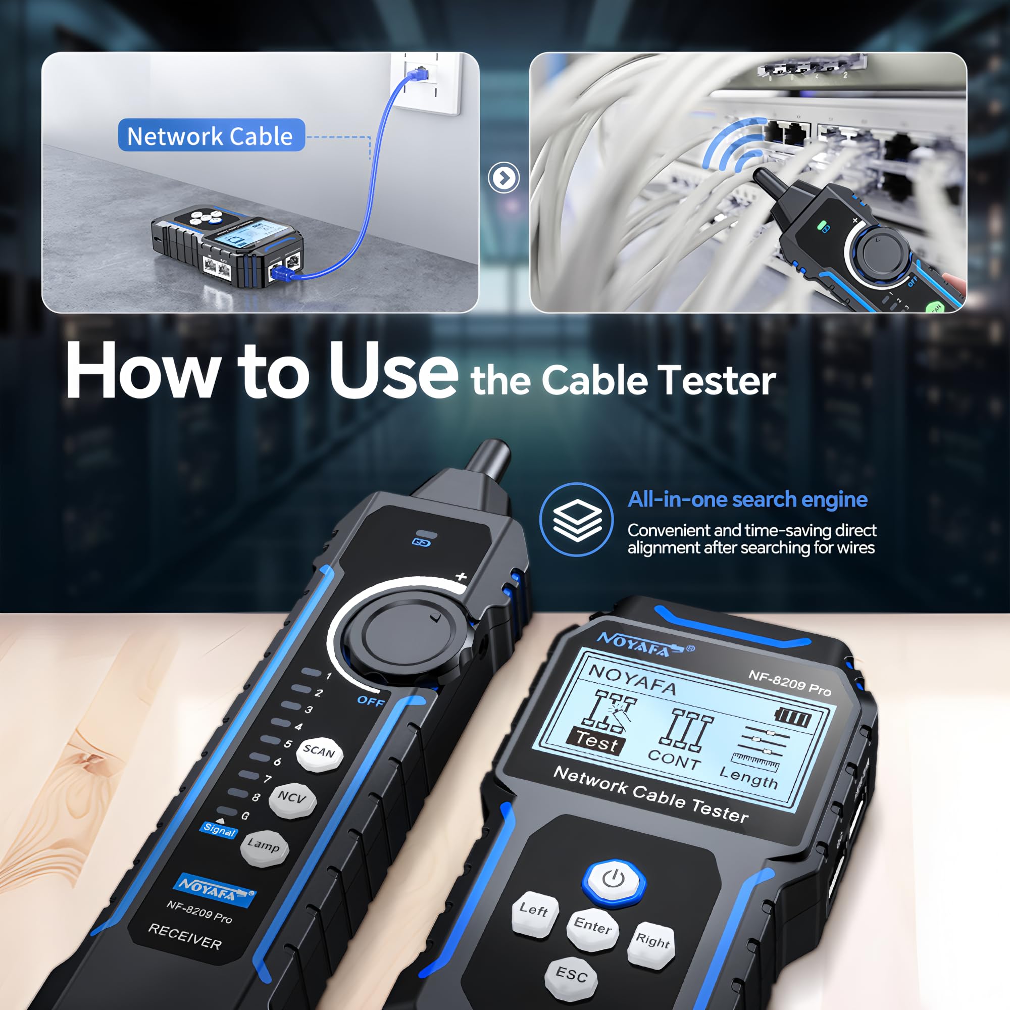 NF-8209 Profi Fortgeschrittener Netzwerkkabeltester mit POE NCV, Multifunktionaler Leitungsverfolger, POE-Leitungsprüfer, All-in-One-Netzwerktool