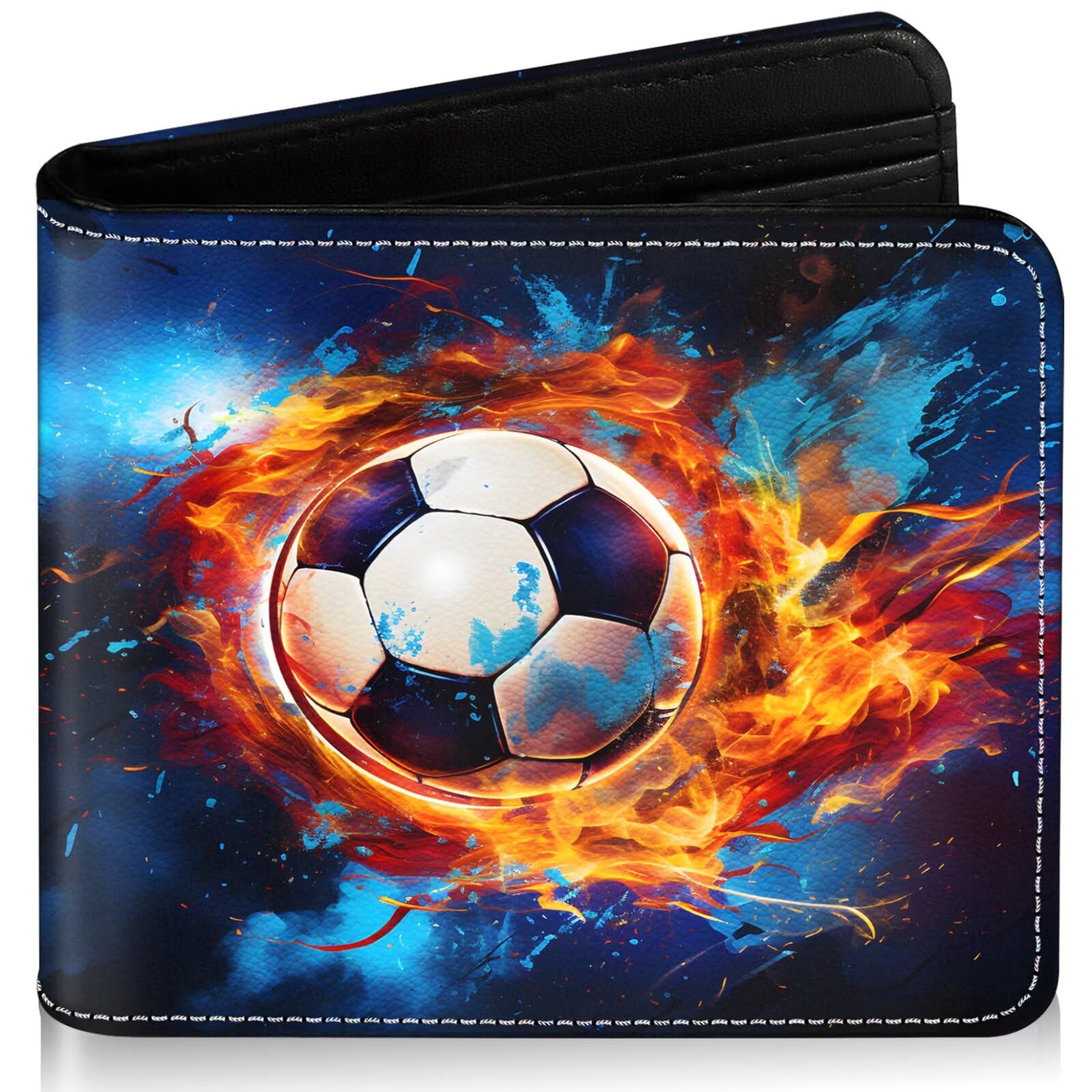 Boys Wallet for Kids, Cool Kids Wallet for Boys Ages 8-10 9-12 11-15, Funny Soccer Leather Bifold Rfid Blocking, Coin Pocket Id Window for Teen Men Youth Guys Birthday Christmas Gifts