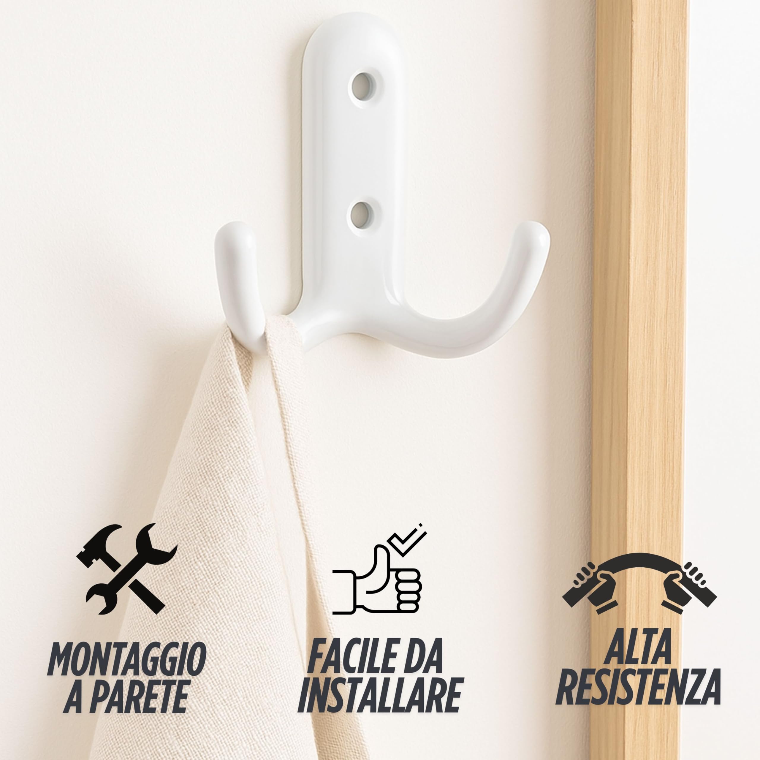 Set 4 Ganci Da Parete In Zama – Cromo Satinato, Per Ingresso, Bagno, Ufficio – Facili Da Montare E Resistenti
