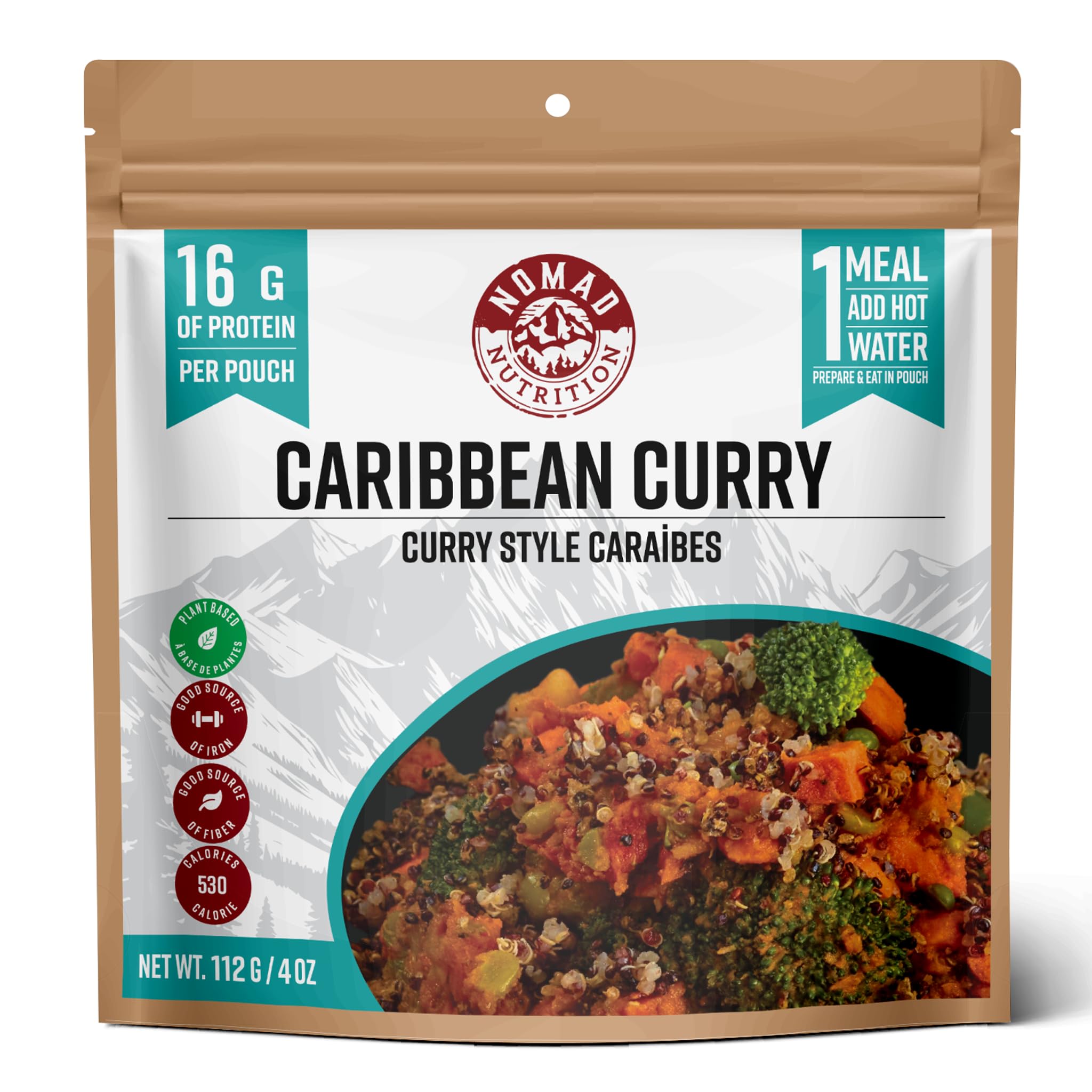 Nomad Nutrition Caribbean Curry | Instant Freeze Dried Backpacking & Camping Food | Plant-Based, Non-GMO Hiking Meals with High-Energy, Vegan, Gluten-Free | 112g - 1 Pack