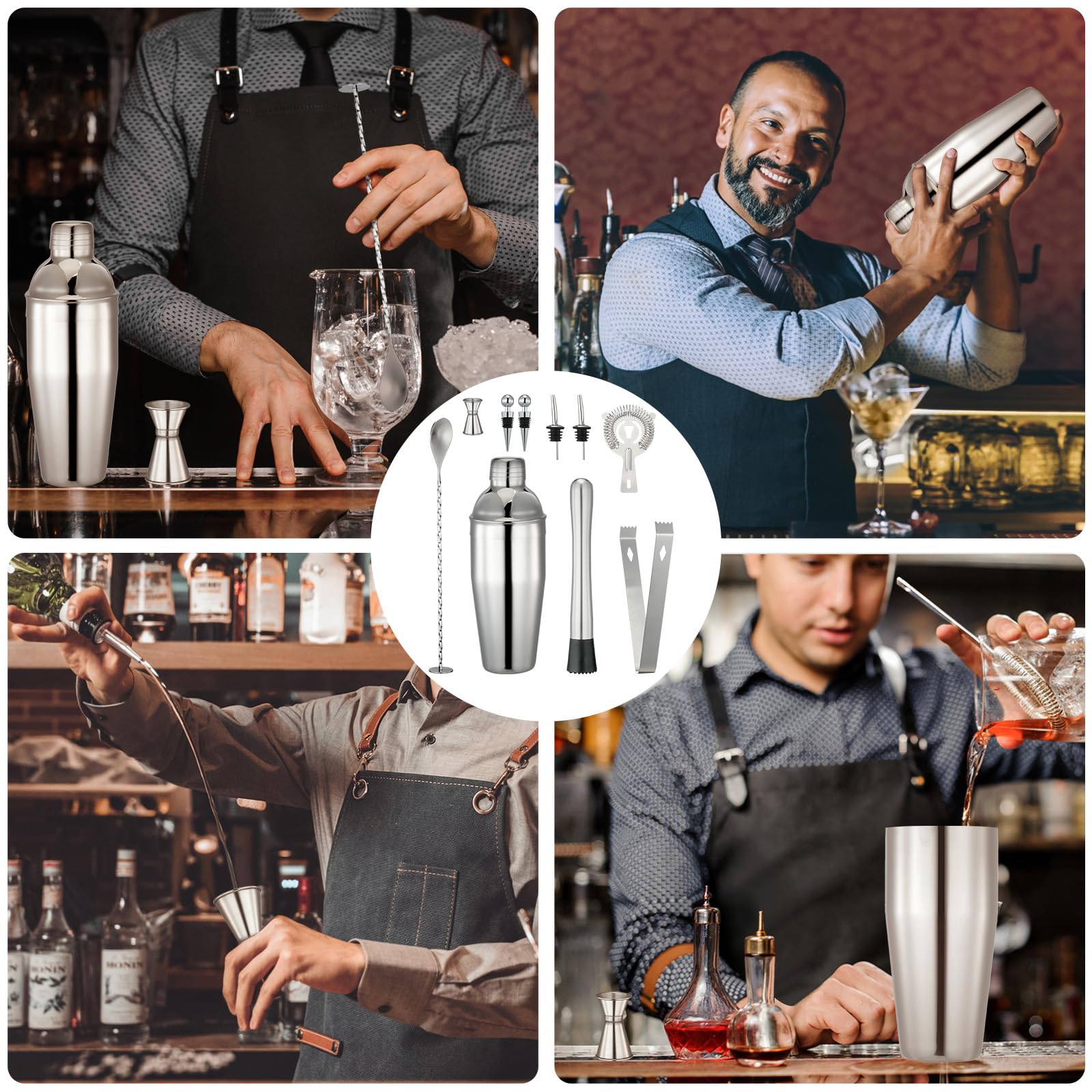Set Di Shaker Da Cocktail 23 Pezzi In Acciaio Inossidabile Con Supporto Acrilico E Ricettario Kit Professionale Per Bar E Feste~p72865880