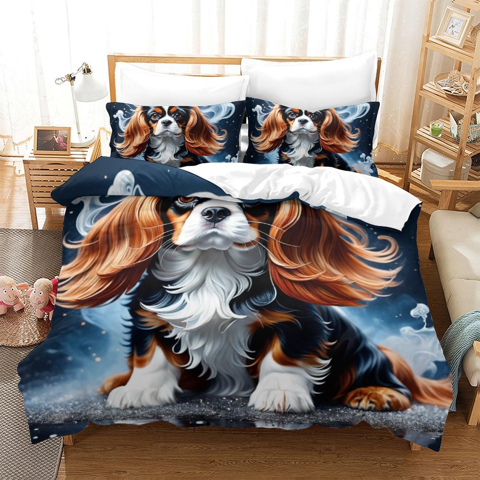 Housse de couette 3D Cocker Spaniel en microfibre hypoallergénique King Size 220x240