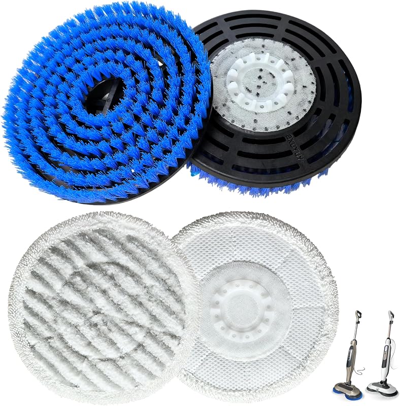 4Pack Brush for Shark Steam Mop S7000 S7001 S7020 S7005 S8021 S8001 Replacement Brush Head and Scrub Pad Abrasive Polishing Pad (2Blue 2Gray)