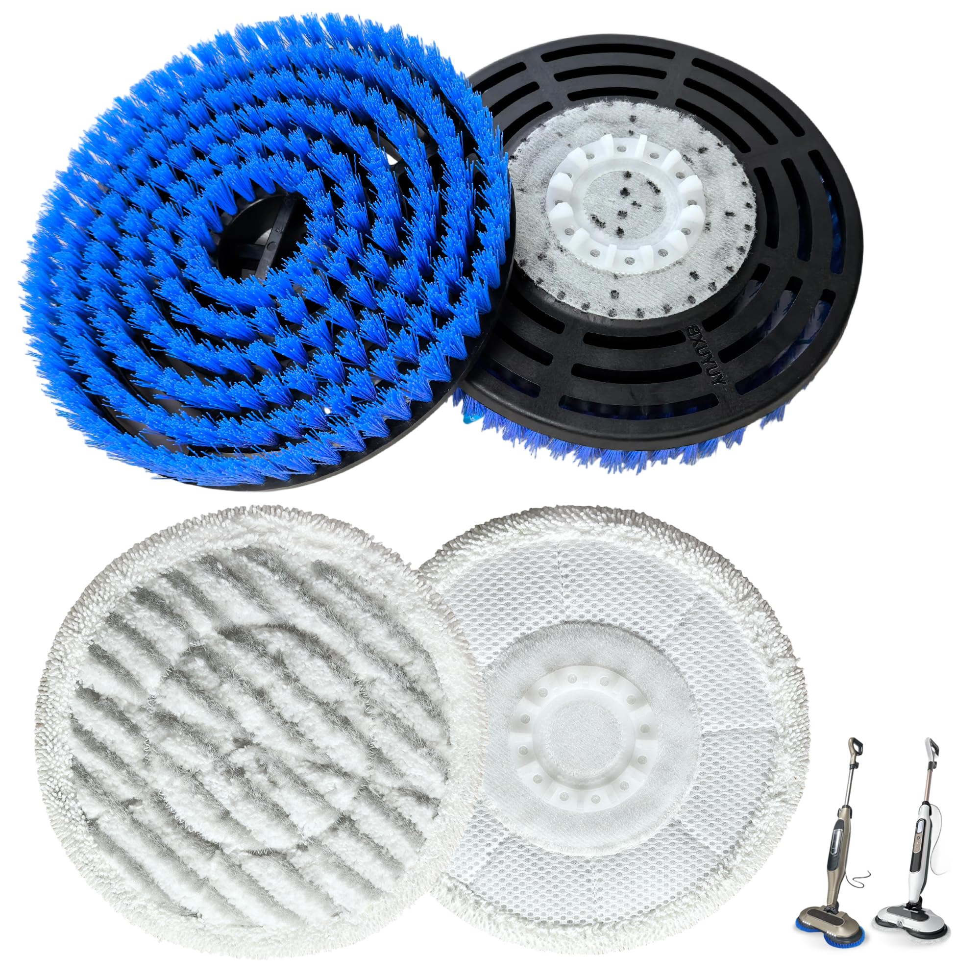 4Pack Brush for Shark Steam Mop S7000 S7001 S7020 S7005 S8021 S8001 Replacement Brush Head and Scrub Pad Abrasive Polishing Pad (2Blue 2Gray)