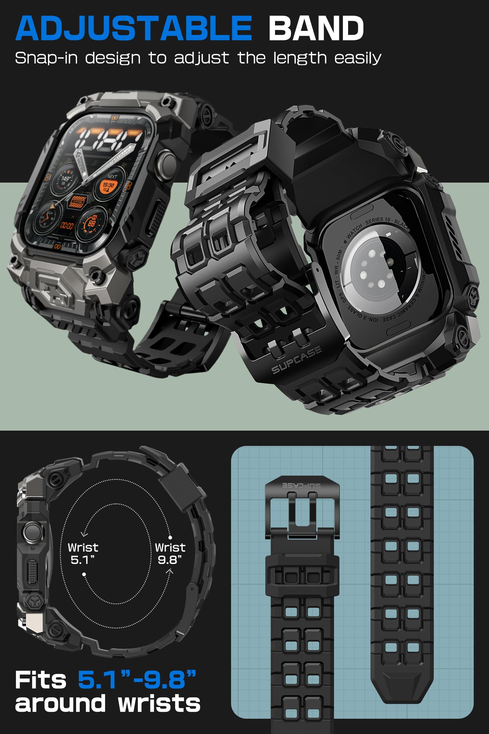 SUPCASE Etui do Apple Watch 11/10 46 mm z paskiem (ruda żuka jednorożca), [odporne na zarysowania] [ochrona klasy wojskowej] wytrzymałe sportowe męskie etui ochronne z regulowanym paskiem