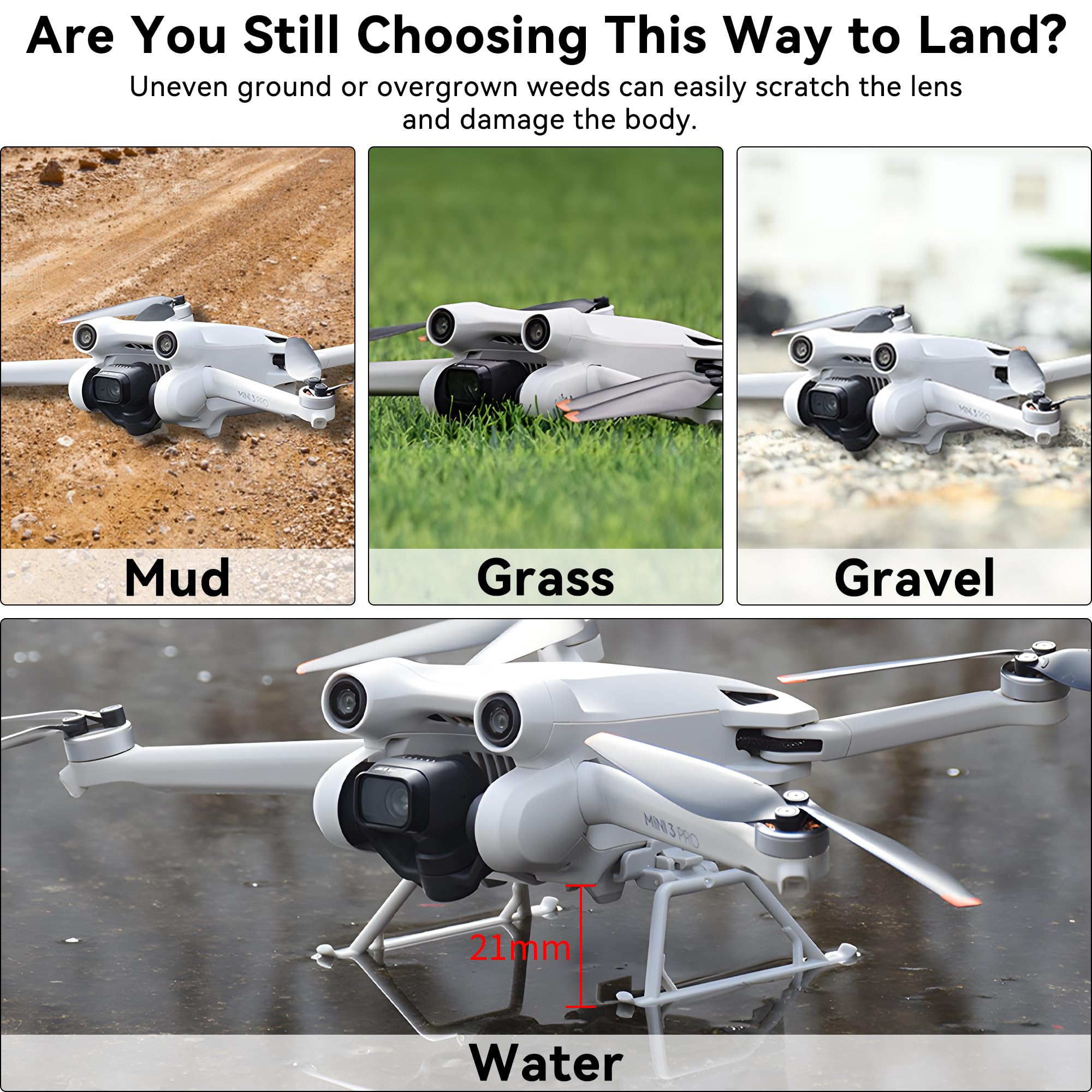Lot de 4 protections d'hélice pour mini 3 Pro - Avec lames de train d'atterrissage pliables - Support d'hélices - Pour drone DJI Mini 3 Pro/Mini 3