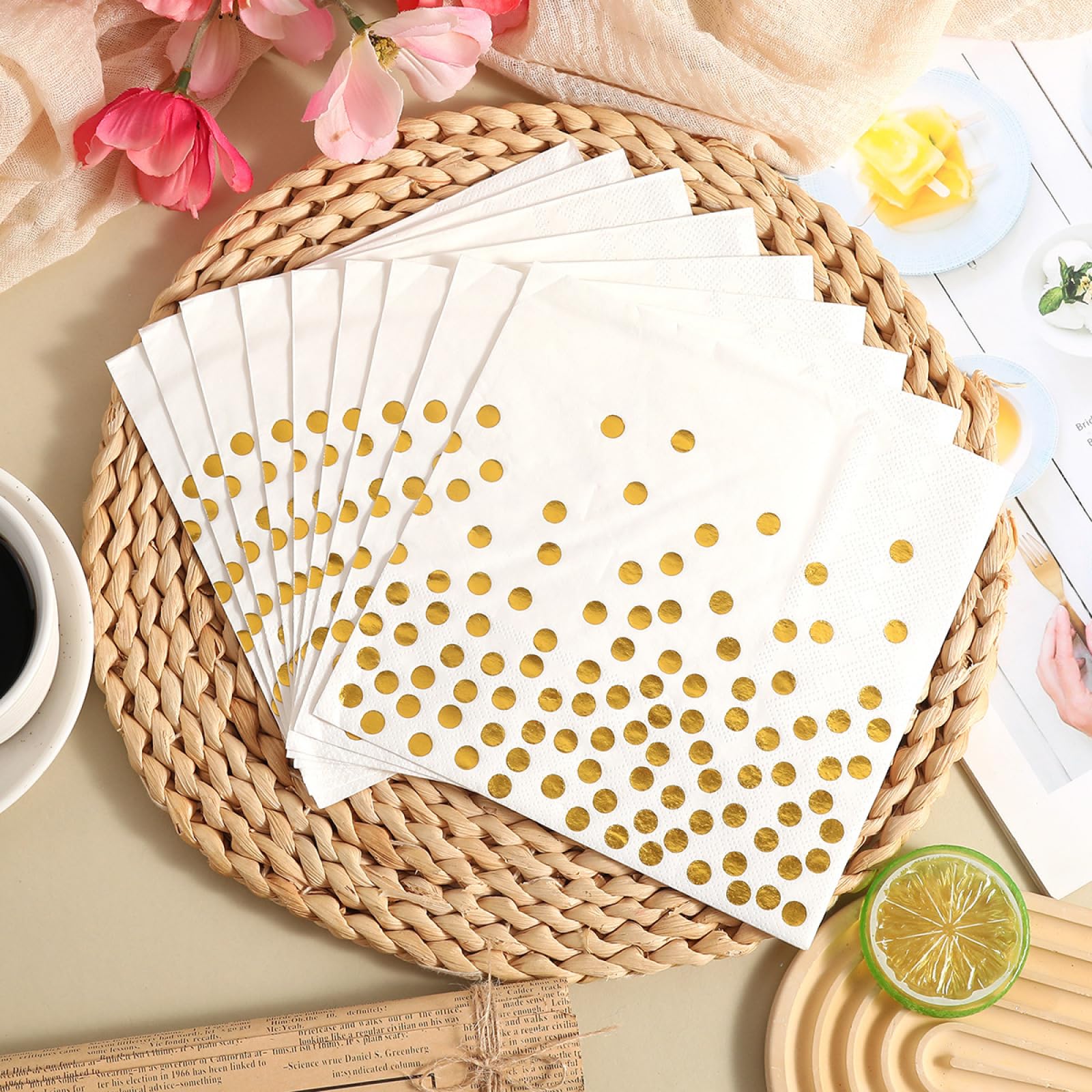 Tovaglioli di Carta Retro Oro Bianco Tovaglioli per Decoupage Decorati Tovaglioli Bar Compleanno Carta Lgienica Tovagliolo Decorazione Da Tavola Usa e getta Per Matrimoni Feste 30 Packs(33x33cm)