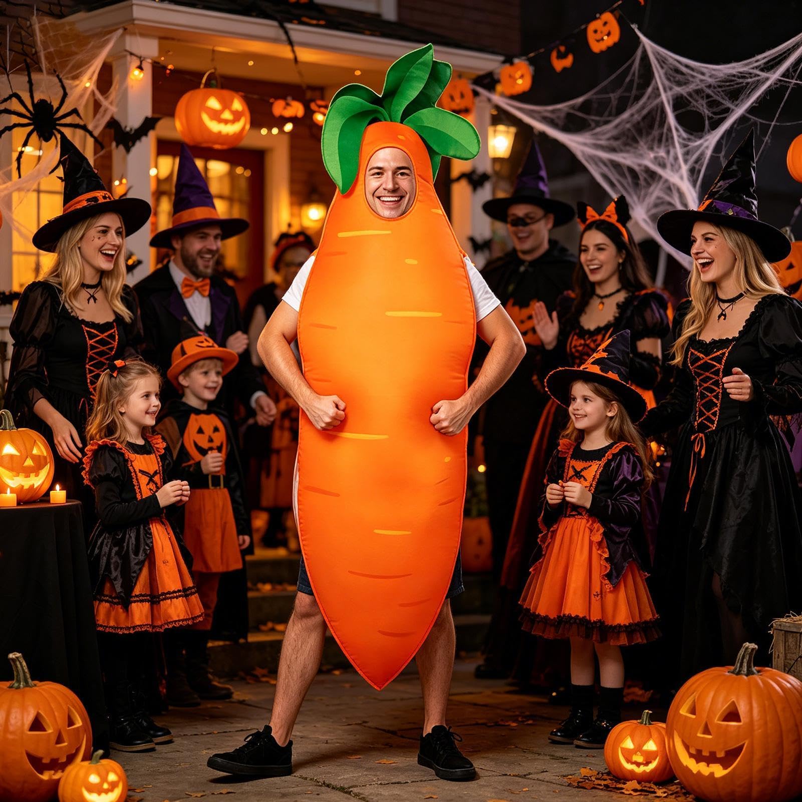 Zabawne kostiumy kulinarne, przebranie w kształcie marchewki, strój do odgrywania ról, kostium cosplay, na spotkanie szkolne, cosplay, aktywność, imprezę, występy sceniczne