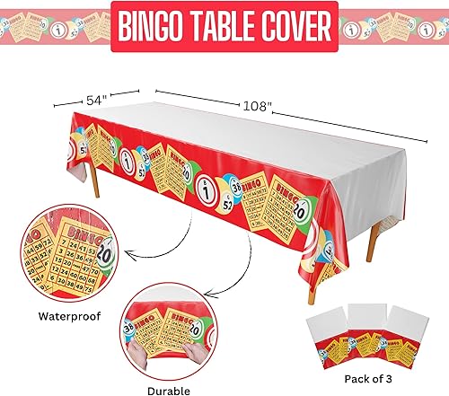 Miniatura 2 de Blue Orchards Fundas para mesa de bingo (paquete de 3)  54 x 108 pulgadas XL  Fiesta de bingo, suministros de fiesta temática de bingo, fiesta de