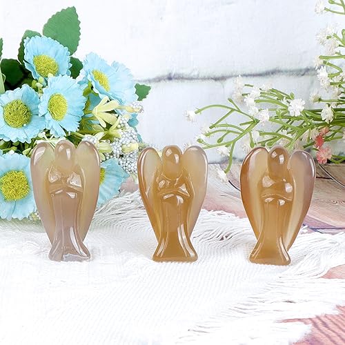 Artistone Estatua de ángel guardián de bolsillo de cristal de 2 pulgadas, piedra preciosa natural, decoración artesanal para tu amor con caja de