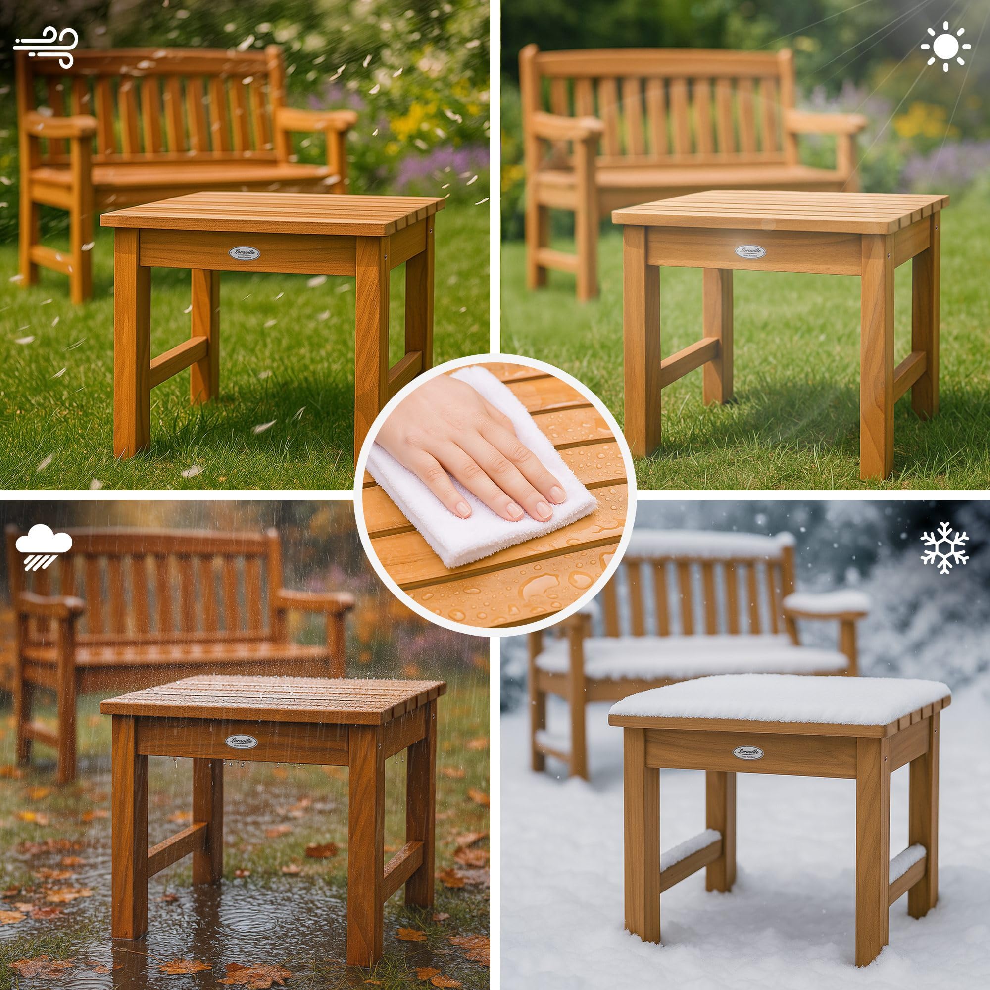 CLP Teakholz Beistelltisch Outdoor wetterfest Frankton, auch als Sitzhocker und Fußhocker, langlebig für Garten, Terrasse und Balkon Farbe Teak