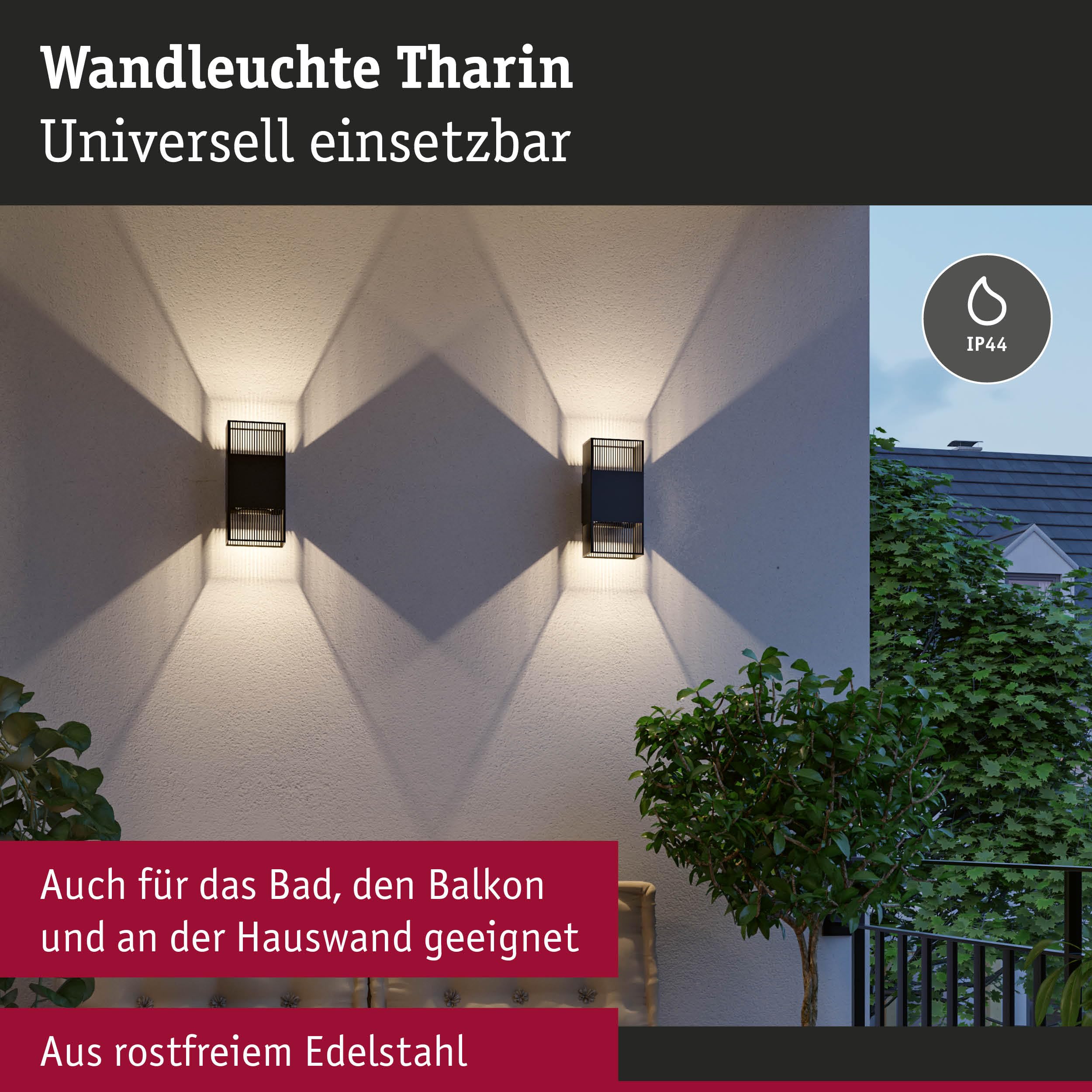 Paulmann 71251 LED Wandleuchte Tharin IP44 3000K 120x104mm 2x3,7W Schwarz