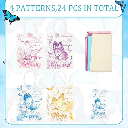 Miniatura 4 de Glenmal 24 juegos de bolsas con versículos de la Biblia con asas, mariposas religiosas, bolsas de recuerdo con pañuelos y tarjetas, regalo cristiano