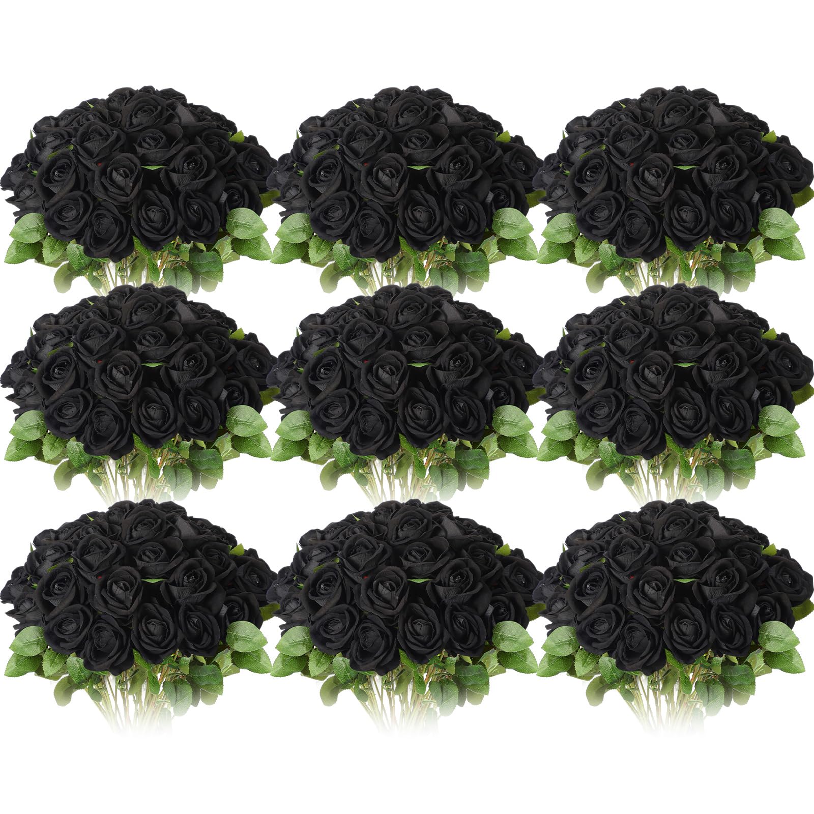 Jexine 100 Pieces Artificial Roses Flowers Bulk, Long Stem Realistic Fake Silk Roses Bouquet for Table Centerpiece Vases Wedding Party Home Kitchen Decor (Black)