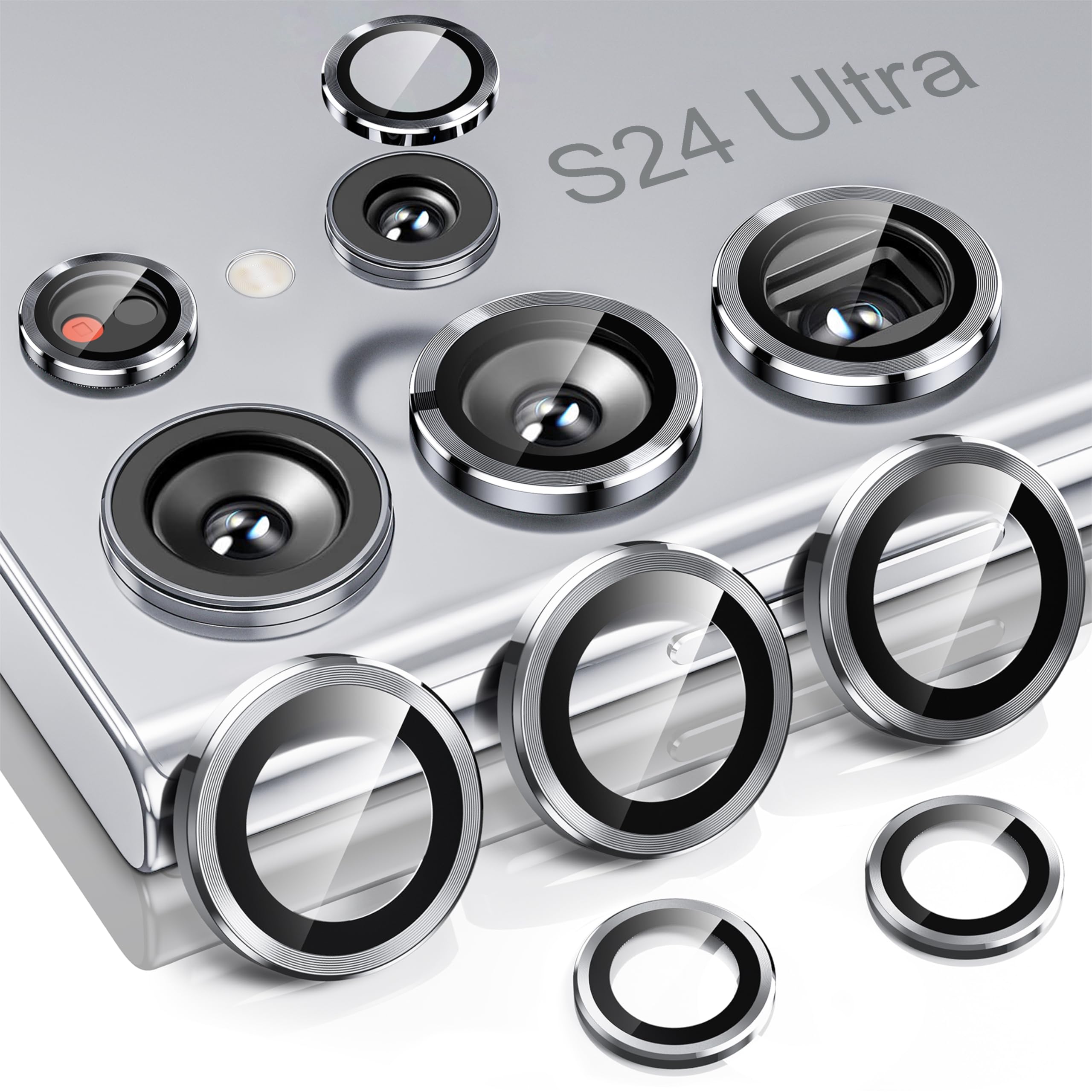 Hoerryefor Samsung Galaxy S24 Ultra Camera Lens Protector, Case-Friendly, Ultra-HD 9H Tempered Glass Screen Protector, Anti-Scratch, Space Titanium Military-Grade Drop Protection, Silver