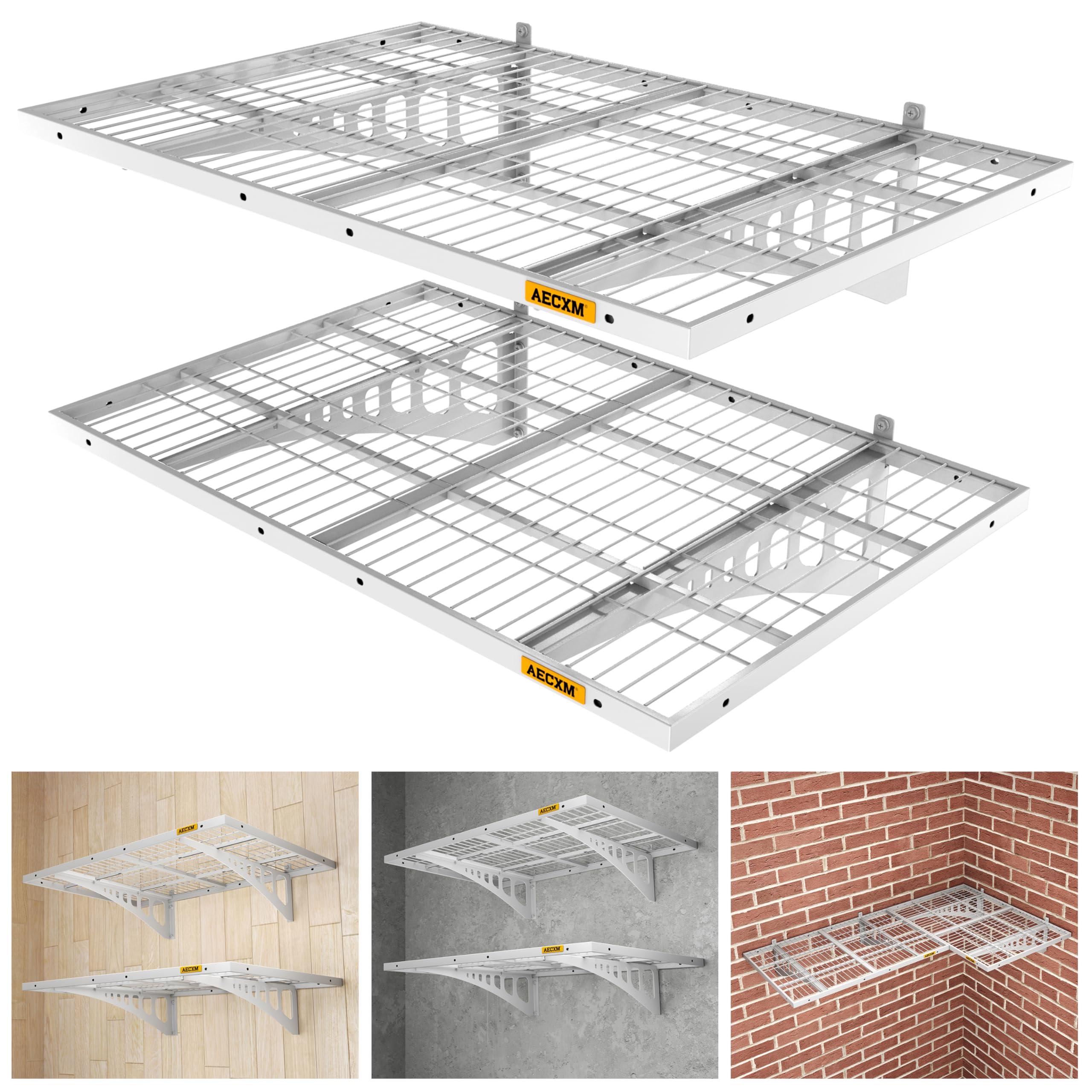 Aecxm 2x3ft 2Pack Wire Shelving Unit Heavy Duty Garage Storage Shelves Wall Mounted White 560lbs Load Capacity（24-inch-by-36-inch）