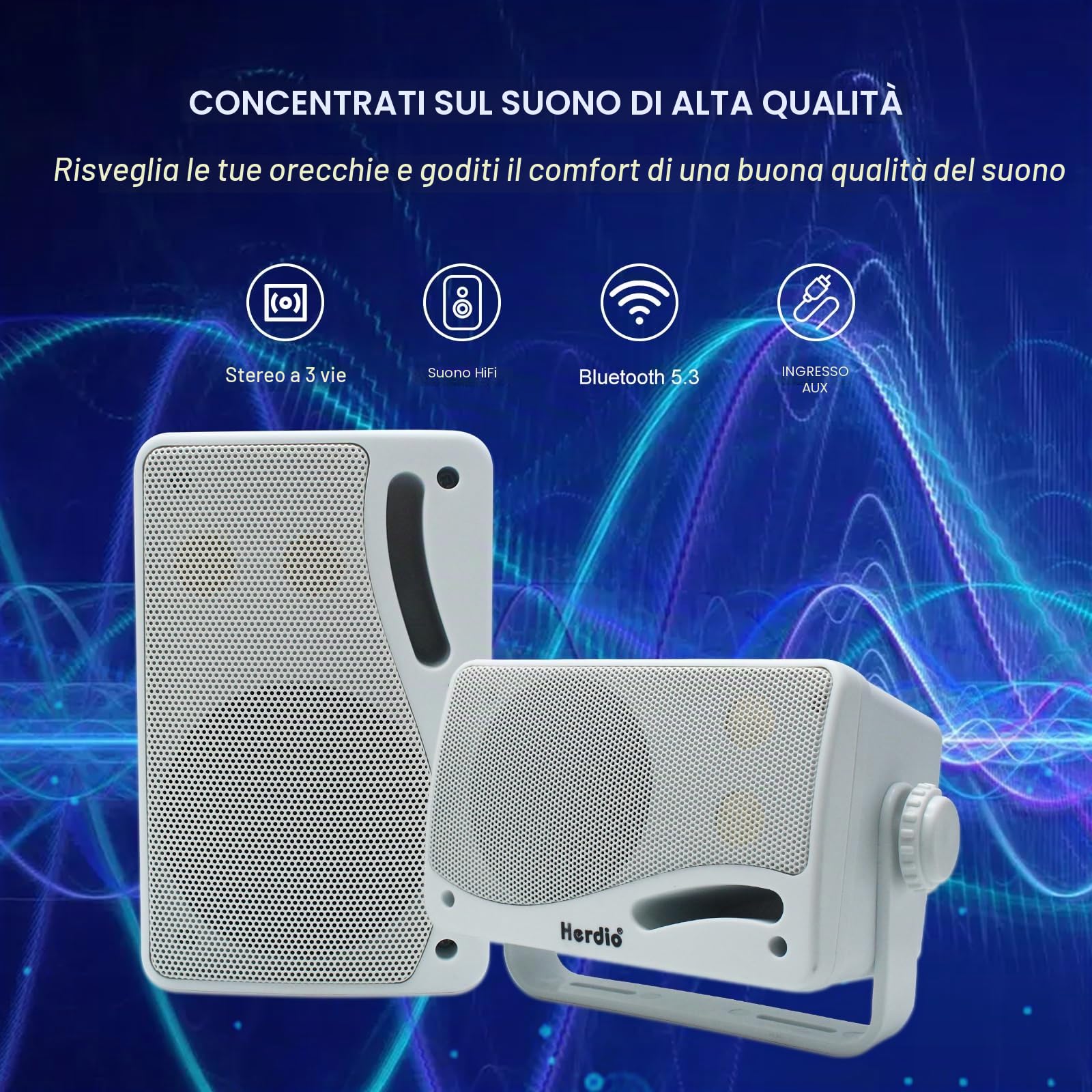 Herdio 3,5 Pollice Bluetooth Altoparlanti da esterno 200Watt Diffusori da Esterno Casse per Esterno Per Esterno,All-Weather Durability, per Patio Marine Boat Garage Indoor (Coppia，Bianco)