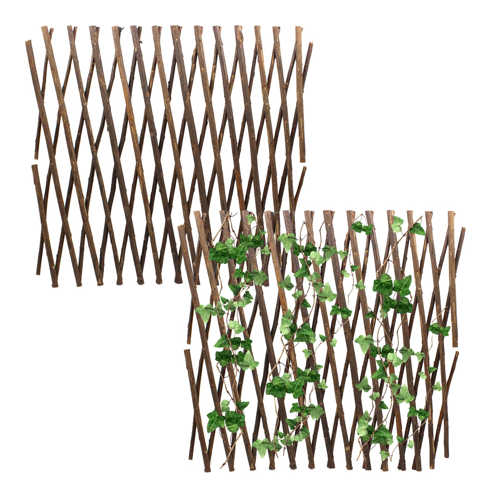 2PCS Wood Lattice Fence Panels for Outside, 11'' x 78.8'' Expandable Garden Trellis Fence Trellis Natural Wooden Wall Lattice Panels Wood Trellis for