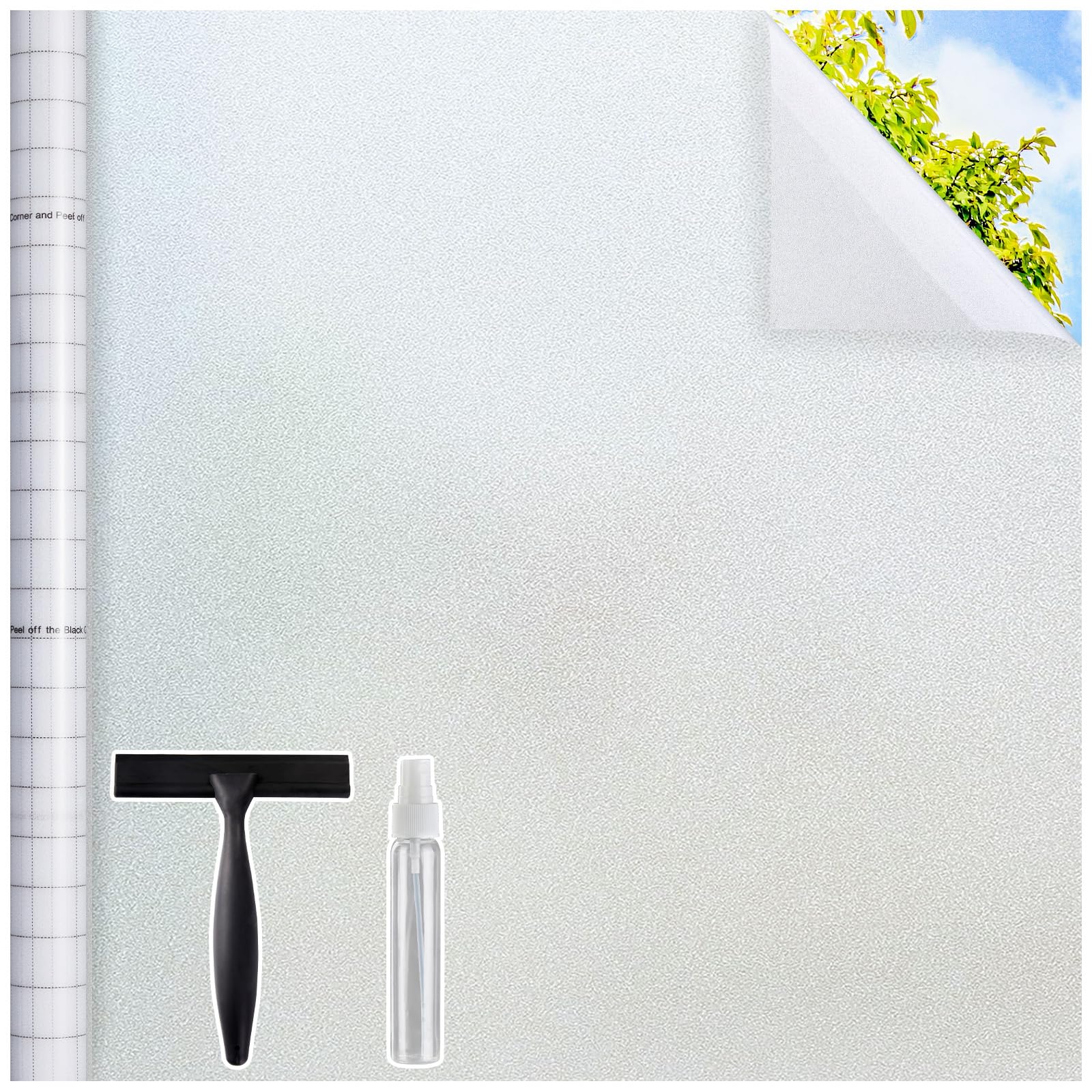 Lifetree Frosted Window Film Privacy Opaque Film for Glass Windows 75 x 200 cm Static Cling Non-Adhesive Frosting Film With Tools UV Sun Blocker for Home Office Bathroom (Frosted Tools) — image 1