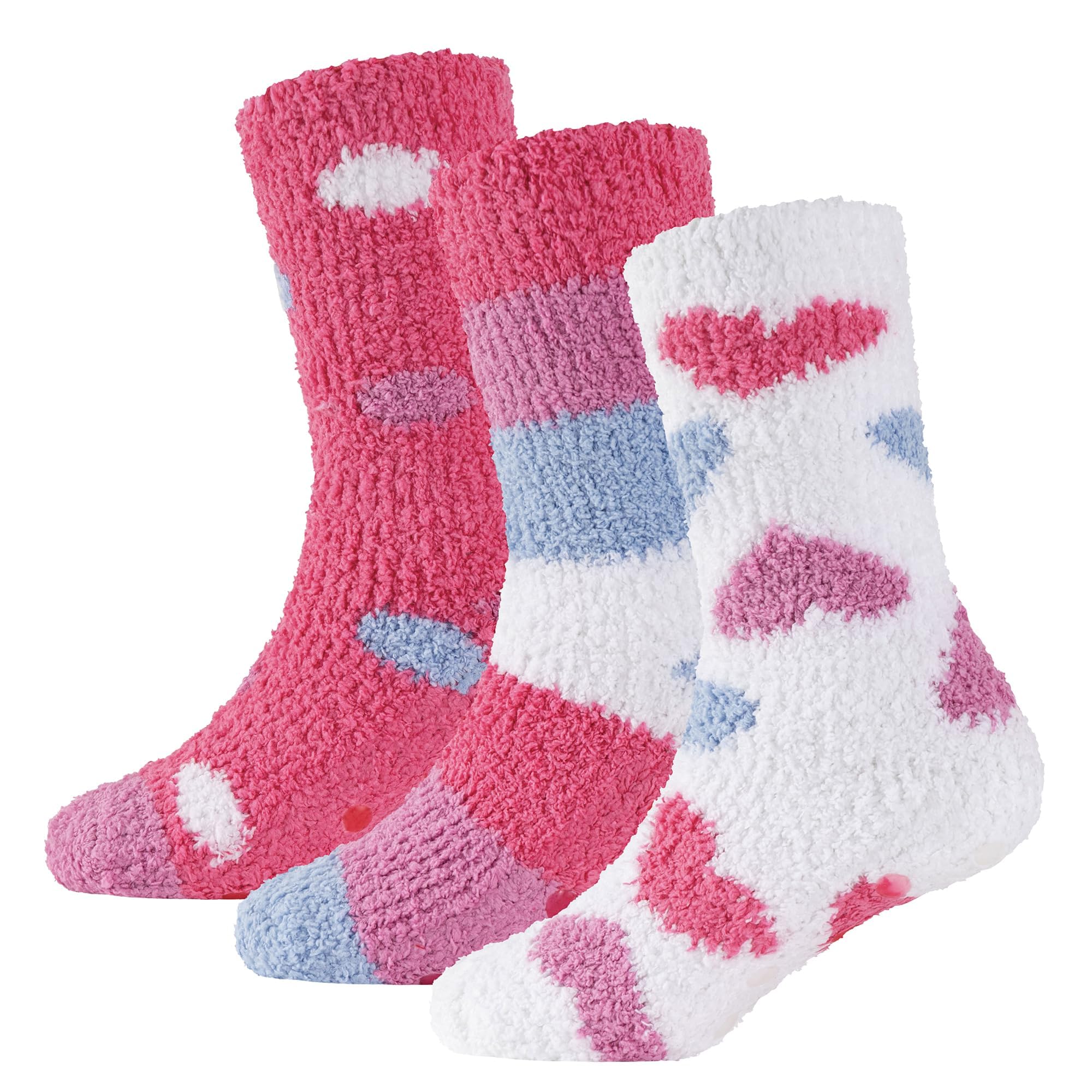The Essentials Wardrobe Girls Hearts 3Pk Cosy Socks - Uk 4-6/Eu 37-40