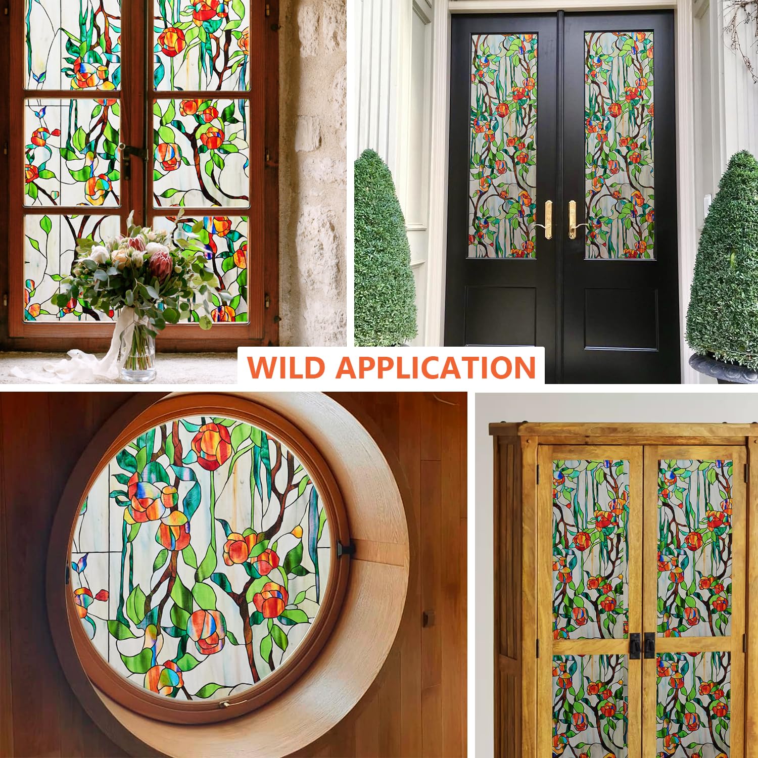 Buy Kromapolis Stained Glass Window Film, 3D Floral Decorative