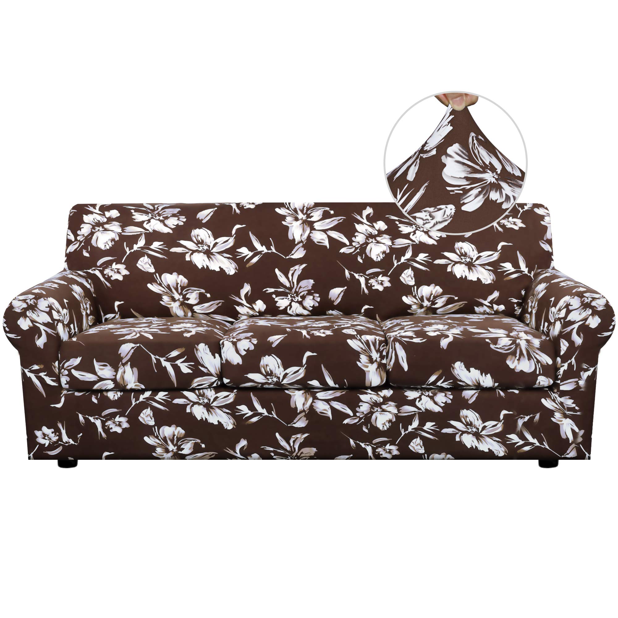 GAMUKAI Printed Sofa Cover Stretch Couch Covers Floral Sofa Slipcovers for 3 Seater Cushion Couch Set (Brown, Sofa)