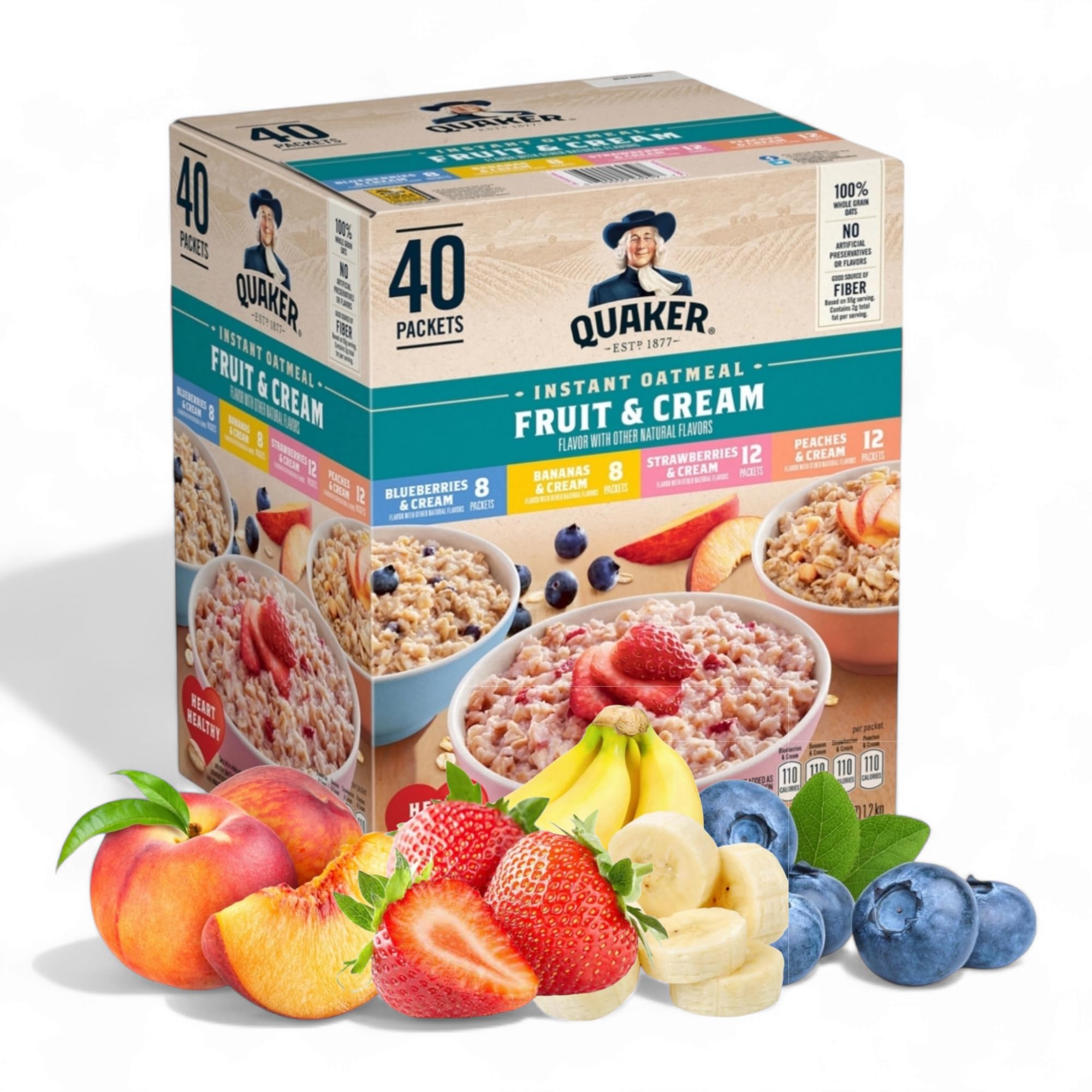 Instant Oatmeal Fruit & Cream Variety Pack – 40 Individual Servings (1.05 oz Each) – Custom Bundled by MOOCHI