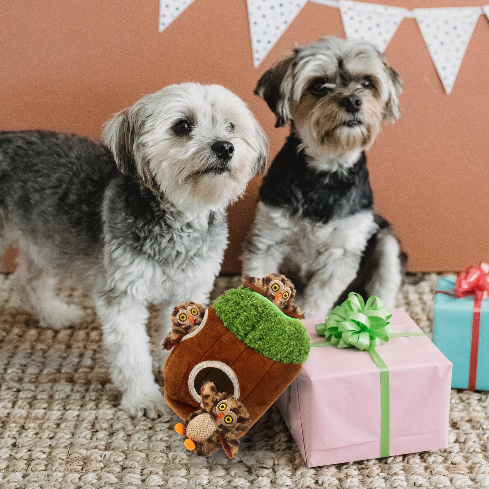 GALPADA Peluche Interactif pour Chien 4 Pièces Forme Animale Couineur et Lavable pour Activité Cache-Cache