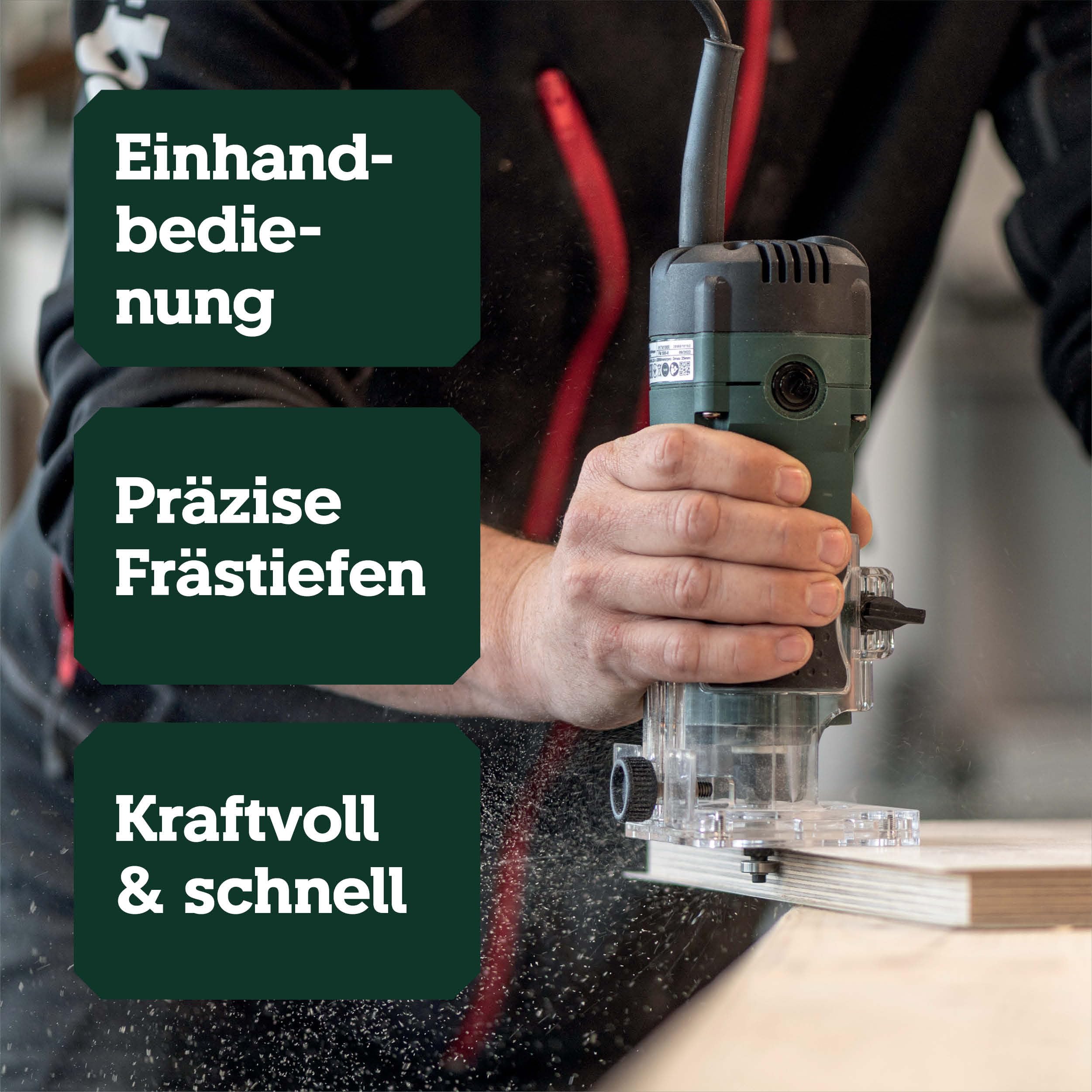 metabo Kantenfräse FM 500-6, 500 W Oberfräse für Holz mit 6 mm Spannzange | Kompakte Einhandfräse mit 32.000 U/min, stufenlose Tiefeneinstellung, inkl. Parallelanschlag & Rollenführung