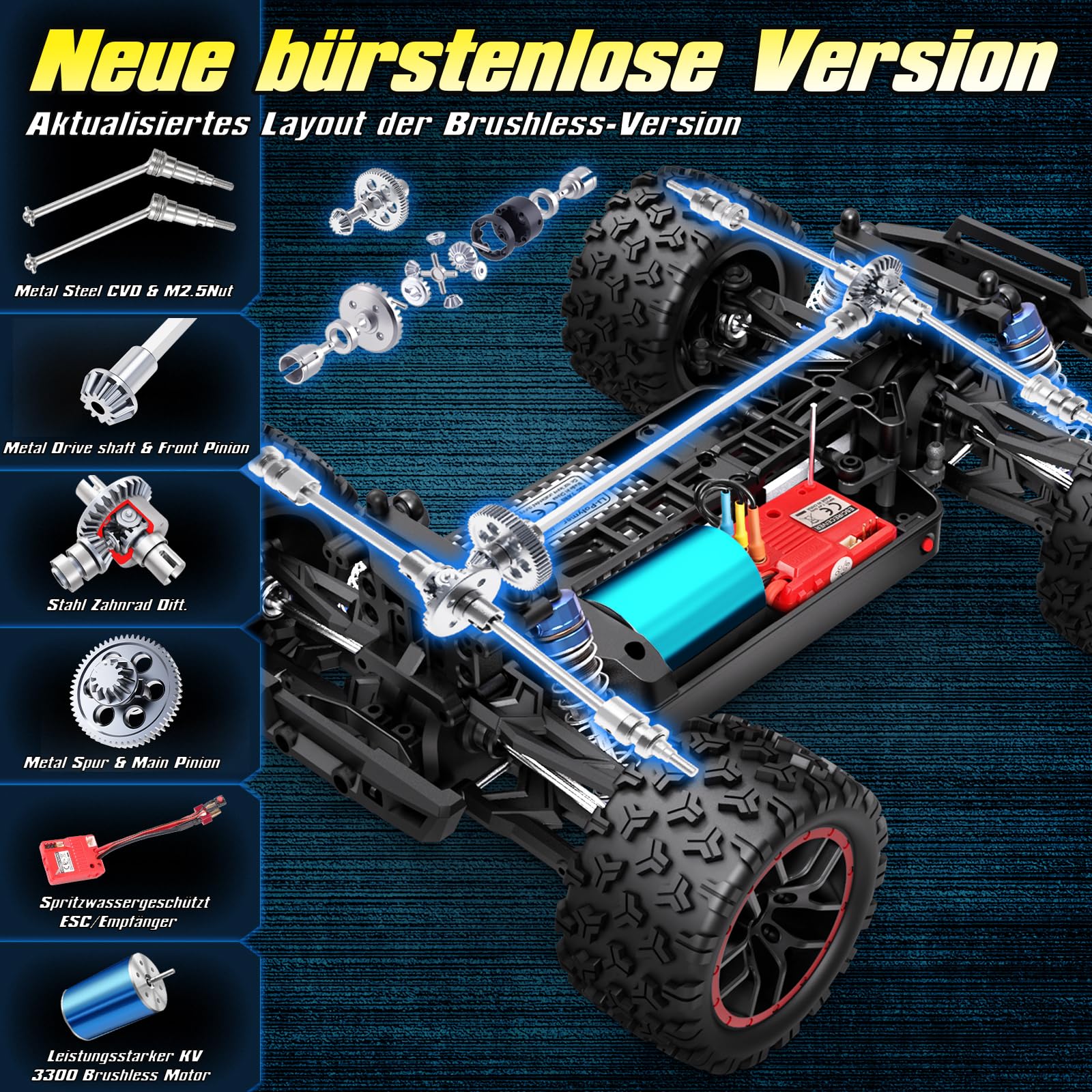 HAIBOXING Coche teledirigido 1:18 sin escobillas, 4WD RC Auto 48 + km/h de alta velocidad RC Monster Truck, 2,4 GHz All Terrain Carreras, Camión Monstruo teledirigido para niños, adultos y niños